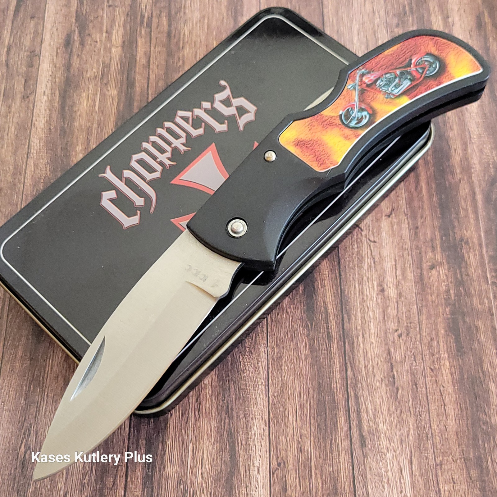 Novelty Lockback Folding Pocket Knife W/Choppers Motorcycle Picture