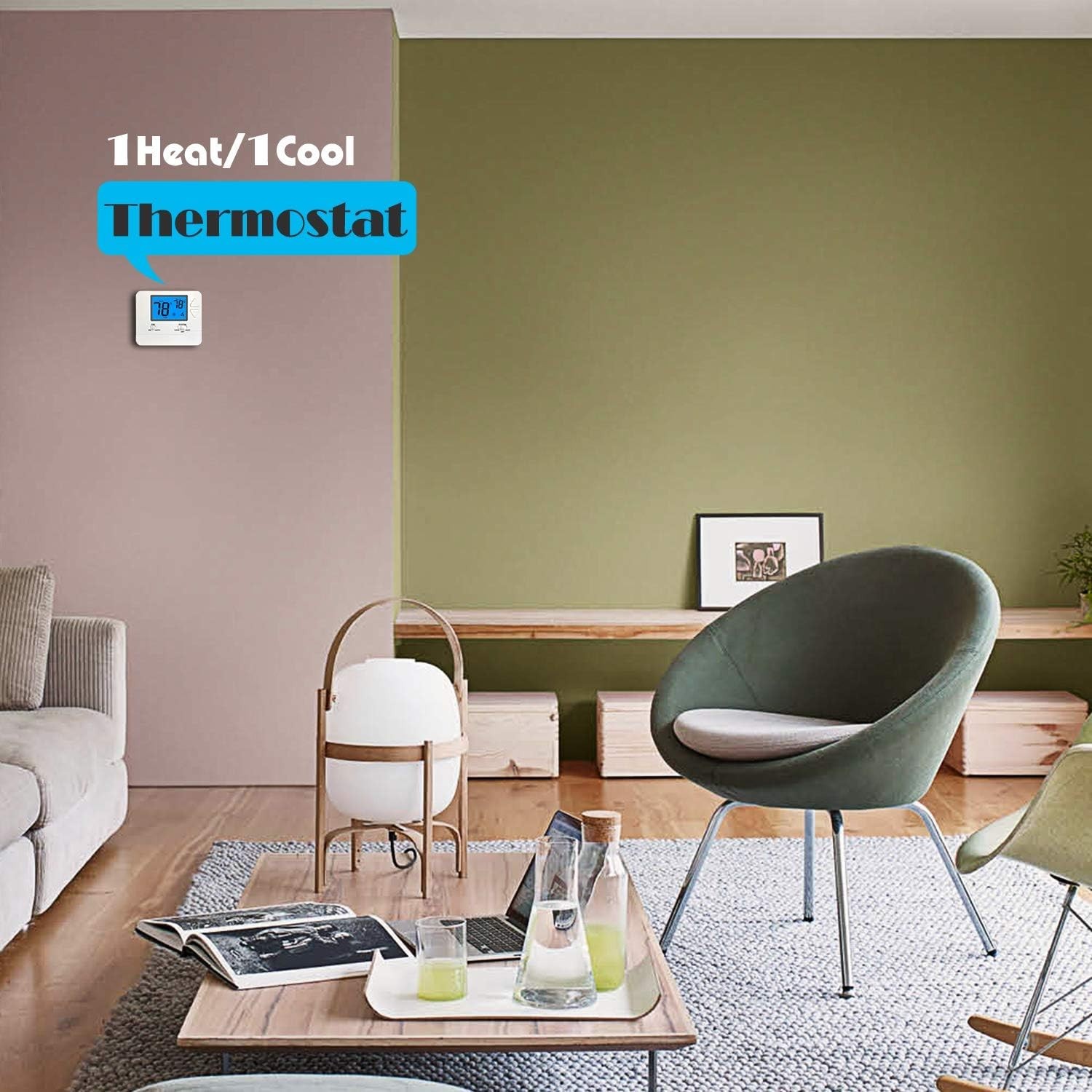 Stylish Non-Programmable Thermostat for Home: Blue Backlight & Easy Installation