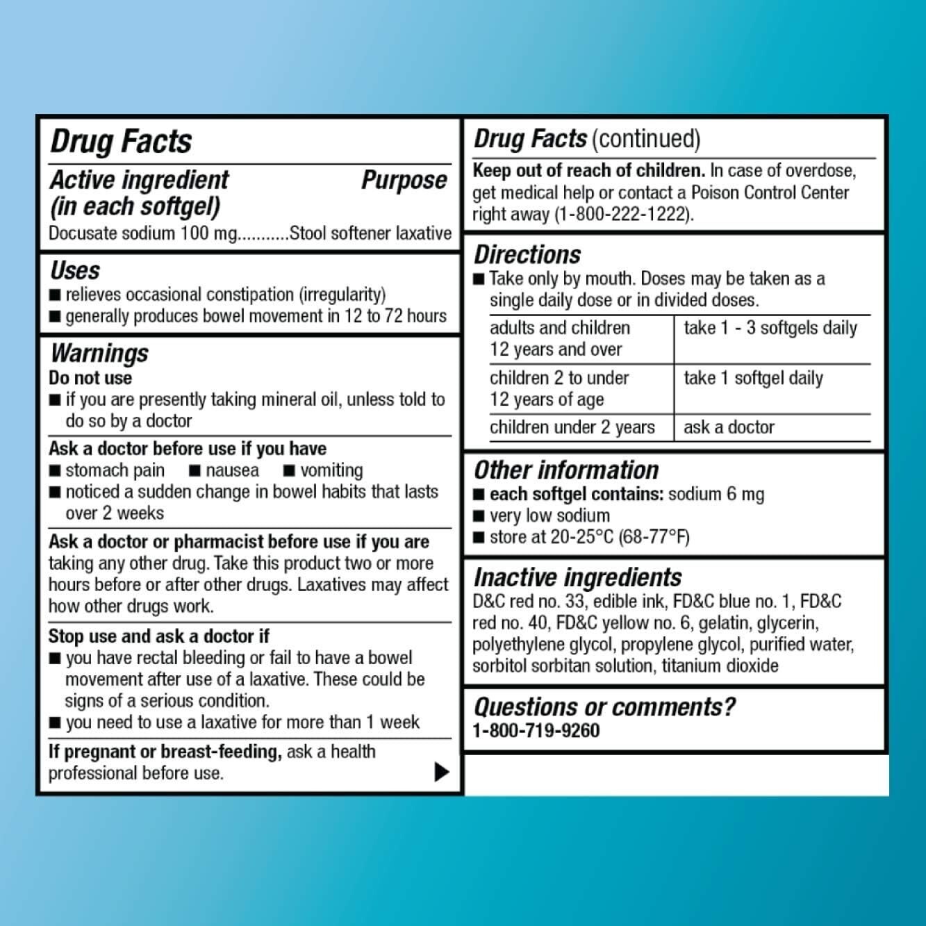 Stool Softener Laxative, Docusate Sodium 100 Mg, Softgels, for Constipation Reli