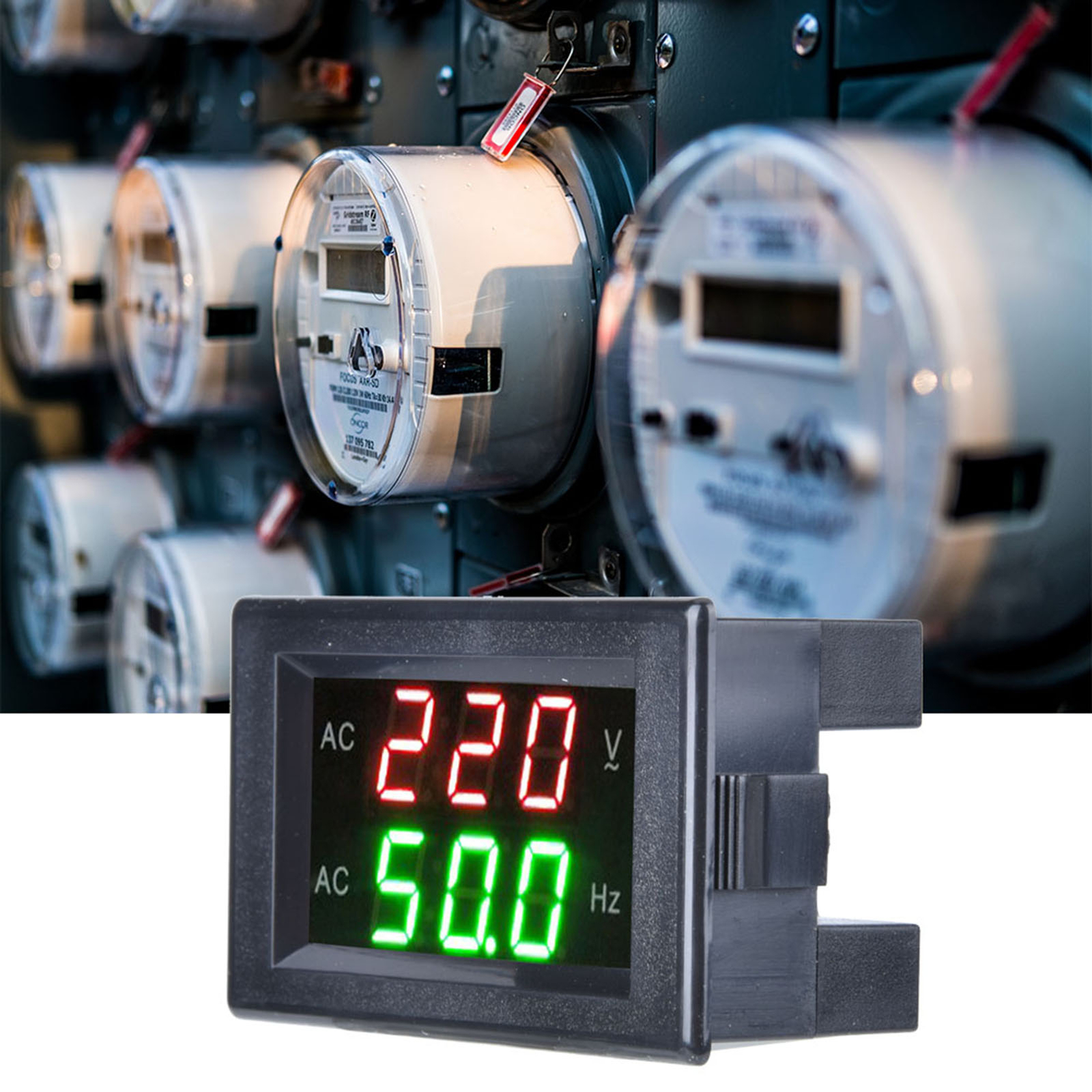 Generator Double Display Digital AC Voltmeter Frequency Meter Testing Black