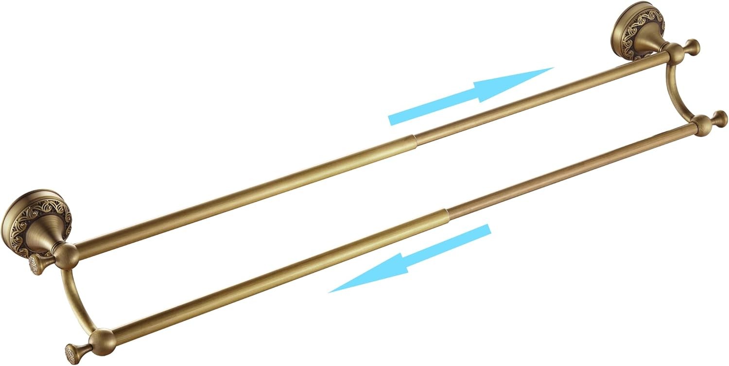 Leyden Brass Double Towel Bar,Adjustable Rack Holder Antique