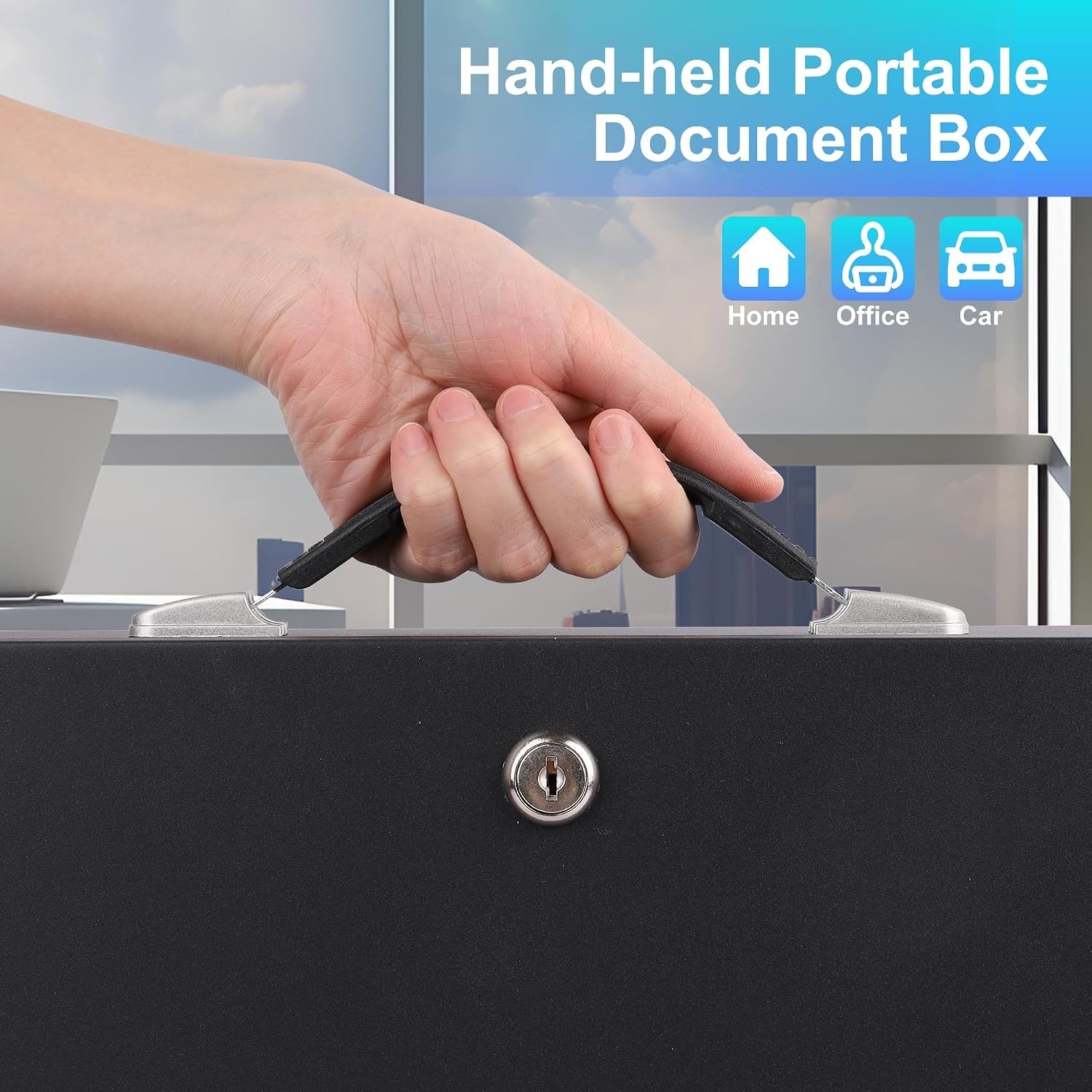 Fireproof Document Box with Key Lock, Portable Metal Safe Box with Carrying H...