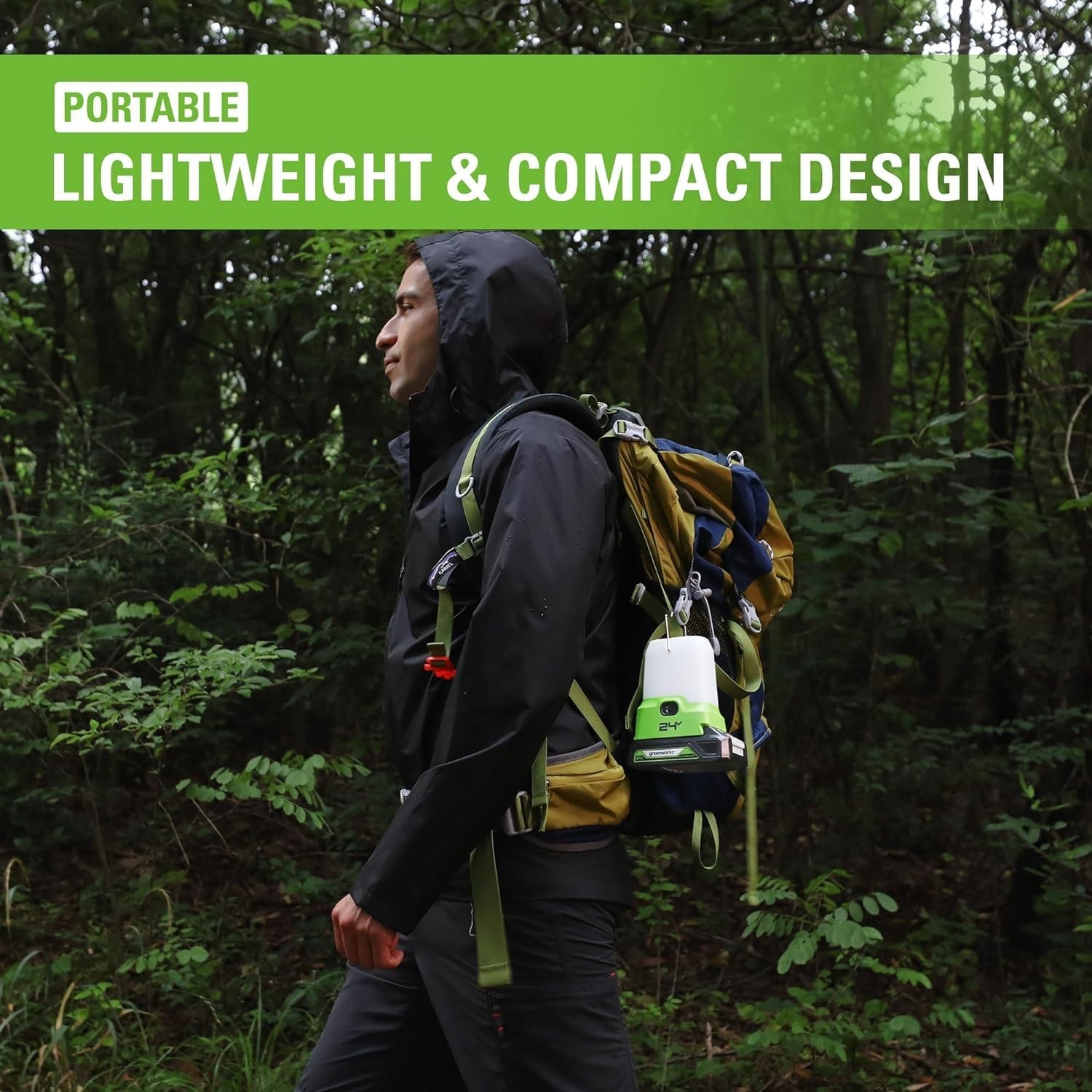 Greenworks 24V Lantern 500 Lumens Camping Light with 2Ah Battery and 2A Charger