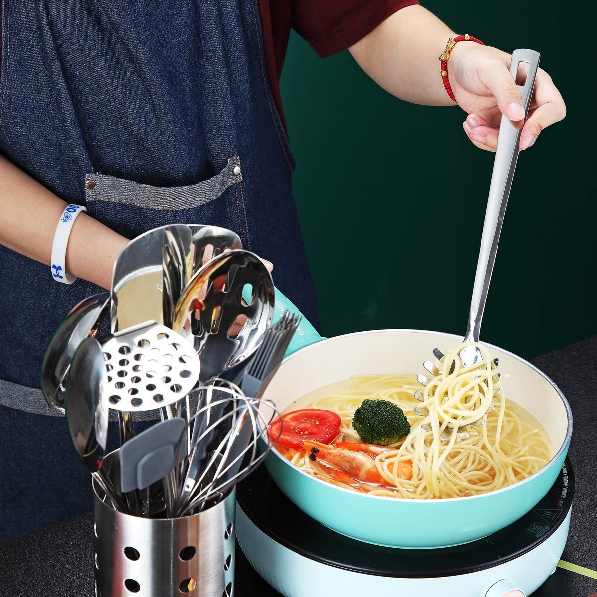 Stainless Steel Spaghetti Spoon Pasta Server Noodle Fork for Kitchen