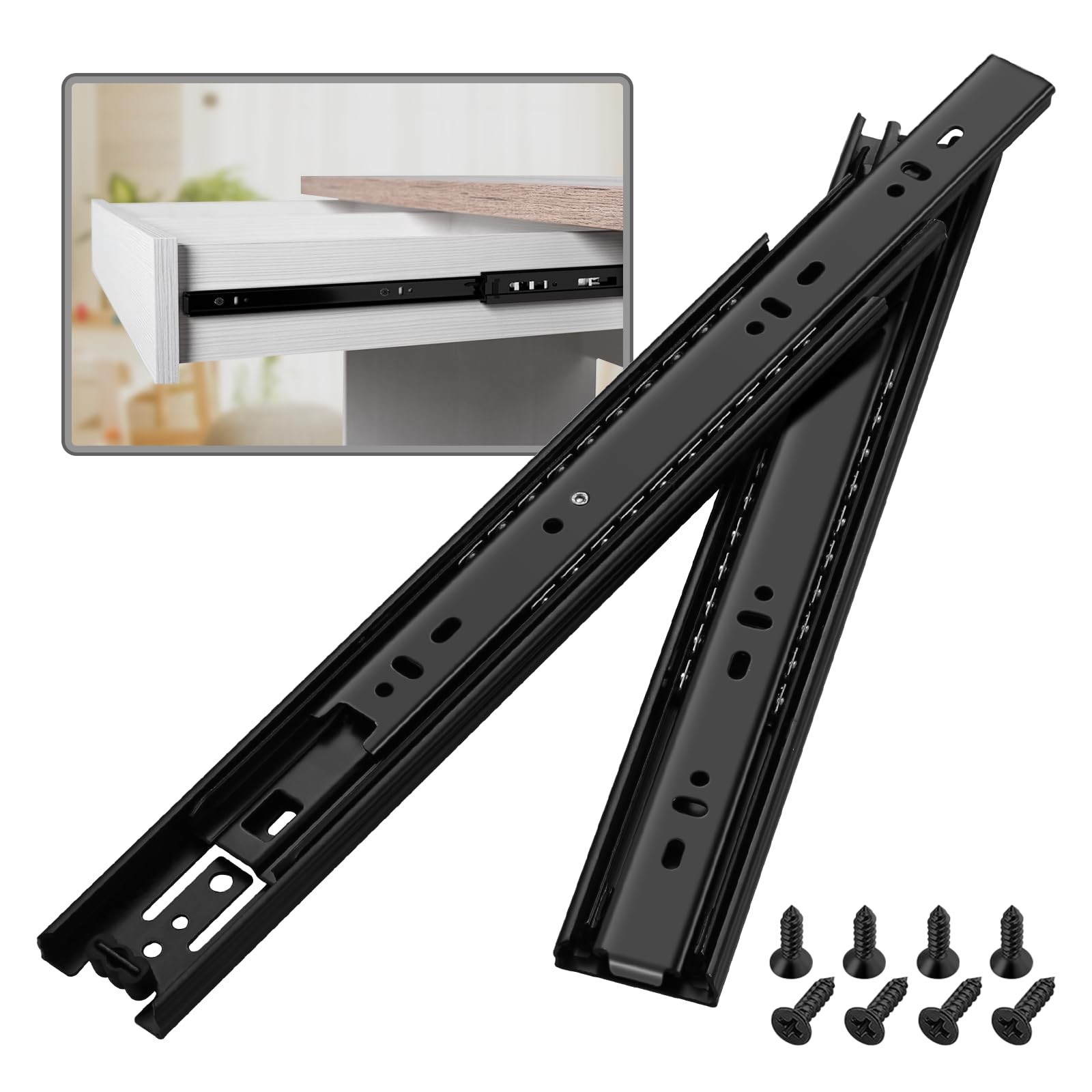 1 Pair 10 Inch Full Extension Ball Bearing Drawer Slides 100Lb Load Capacity