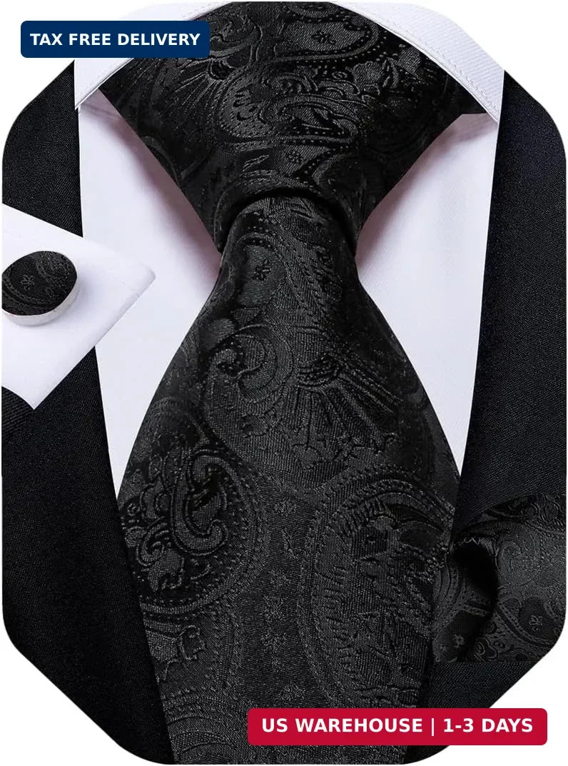 Silk Ties for Men Classic Woven Paisley Necktie and Pocket Square Cufflinks Set