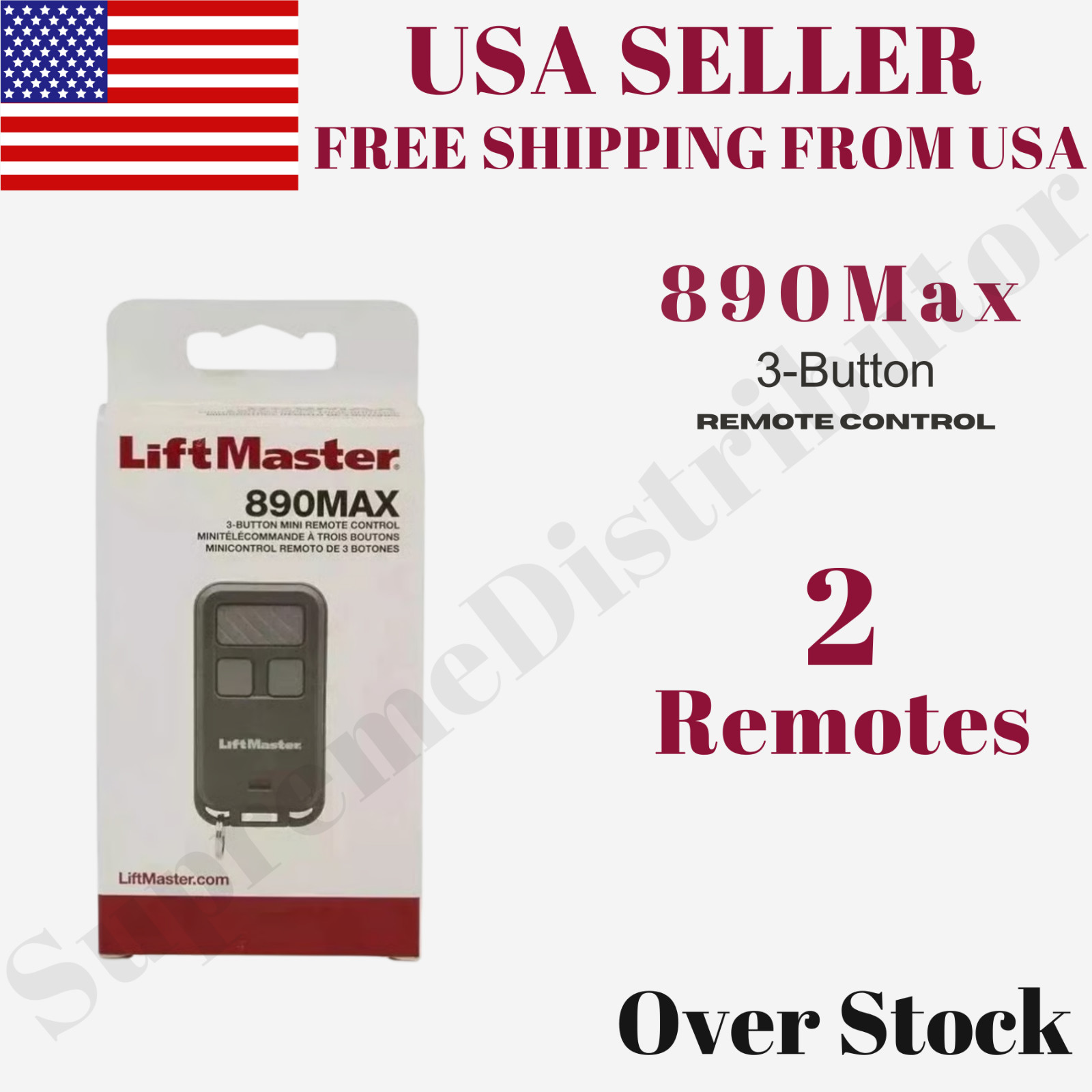 LiftMaster 890MAX Remote – Universal Garage Door 3-Button Keychain (2 Pack)