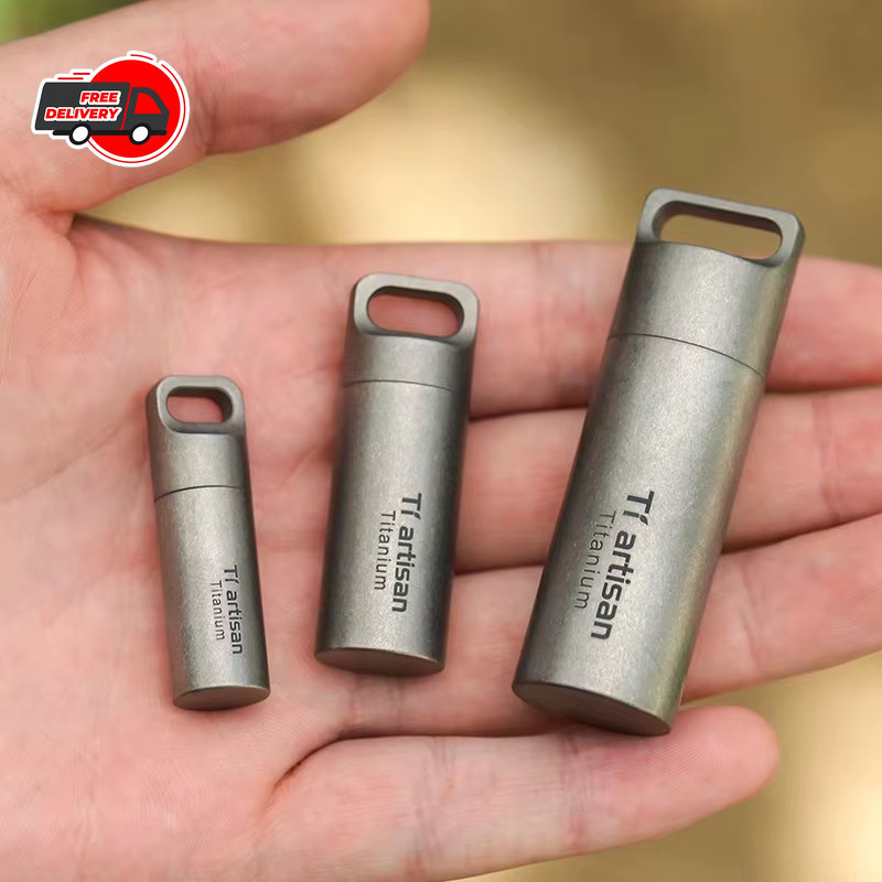 Titanium Alloy Waterproof Container Pill Box Travel Survival EDC Tool Keychain