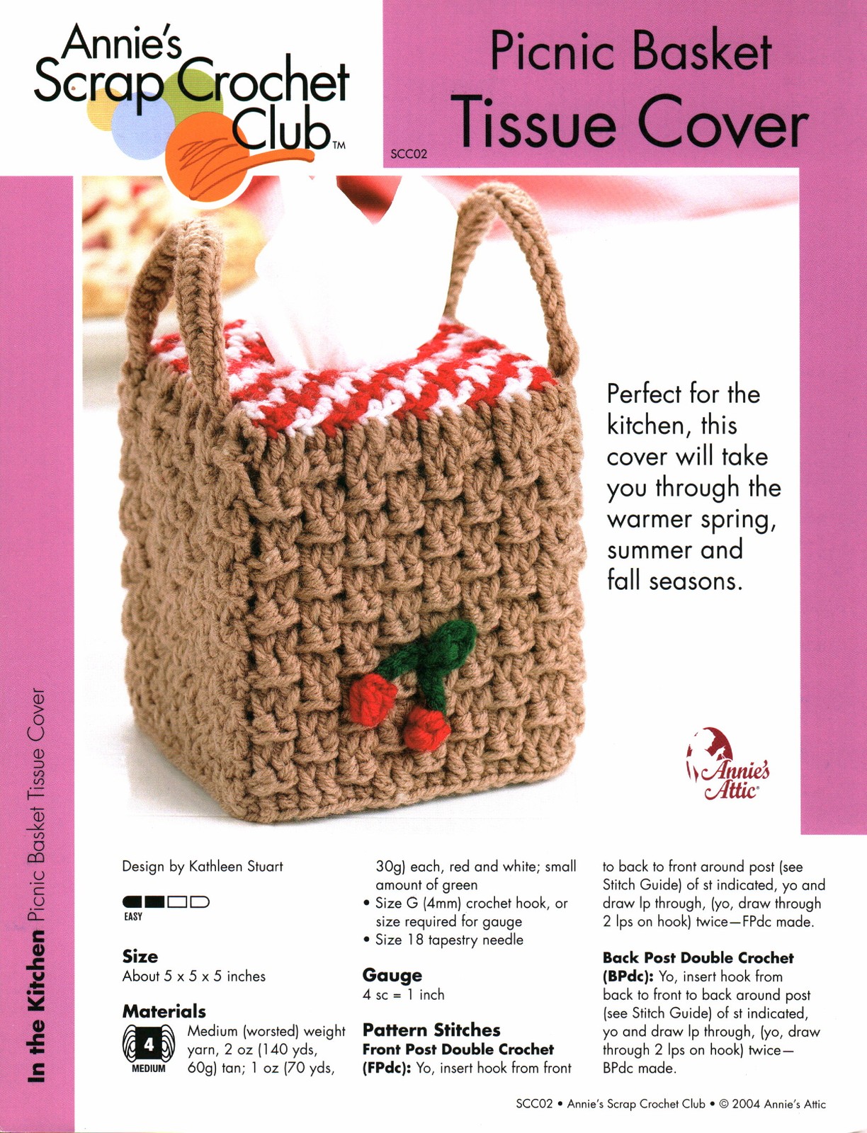 Picnic Basket Tissue Cover | Annie's Scrap Crochet Club In the Kitchen SCC02