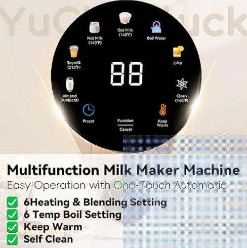 Yuchanluck Nut Milk Machine 47oz with Delay Start/24 Hours Timer/Keep Warm/Self