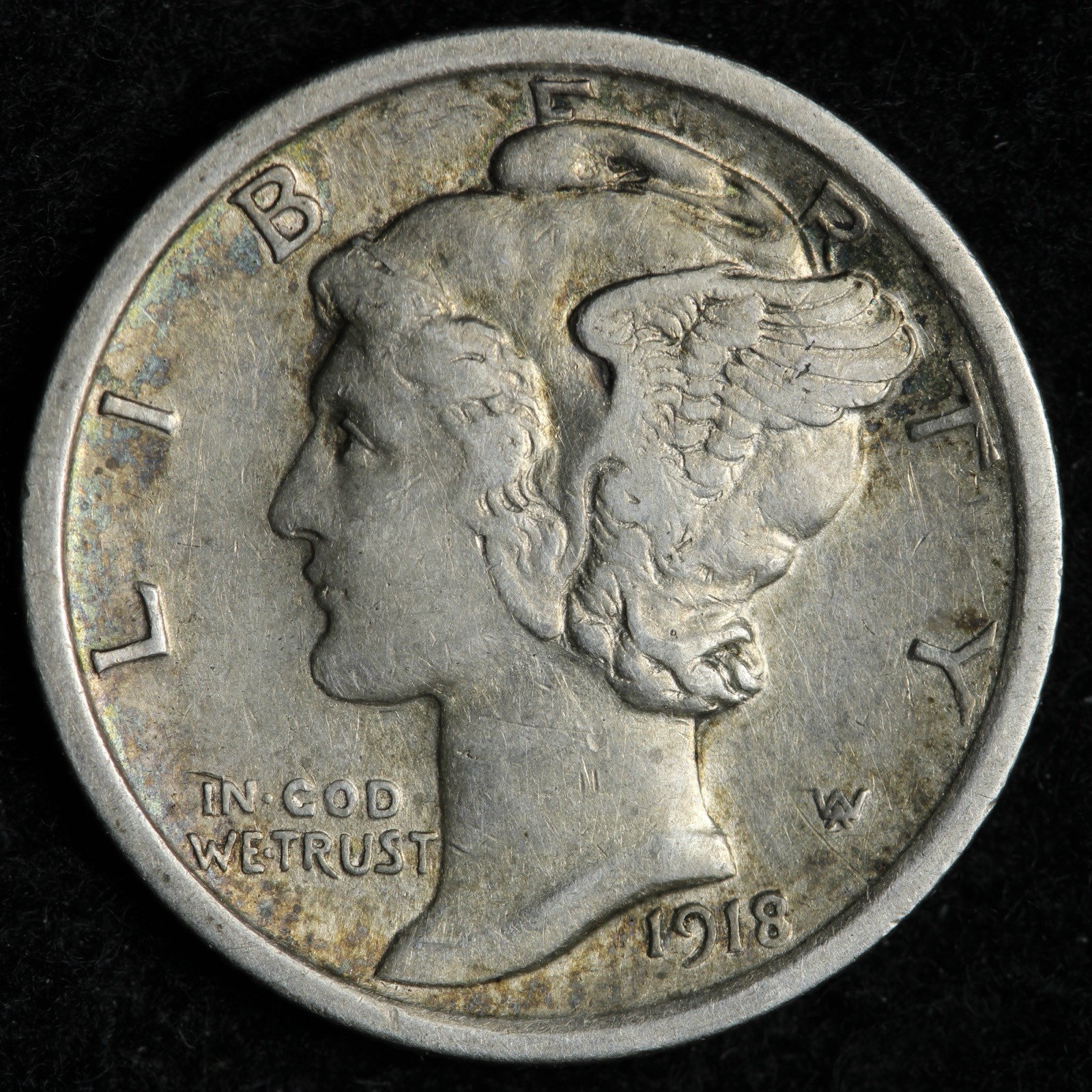 1918 Mercury Silver Dime AU E223 YONF