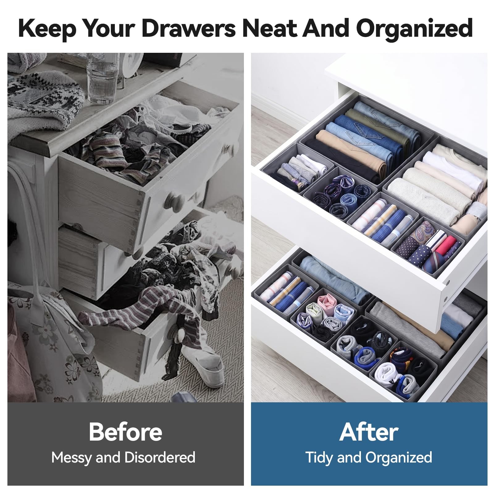 10 Pack Fabric Closet Drawer Organizer Clothes, Various Sizes Foldable Clothe...