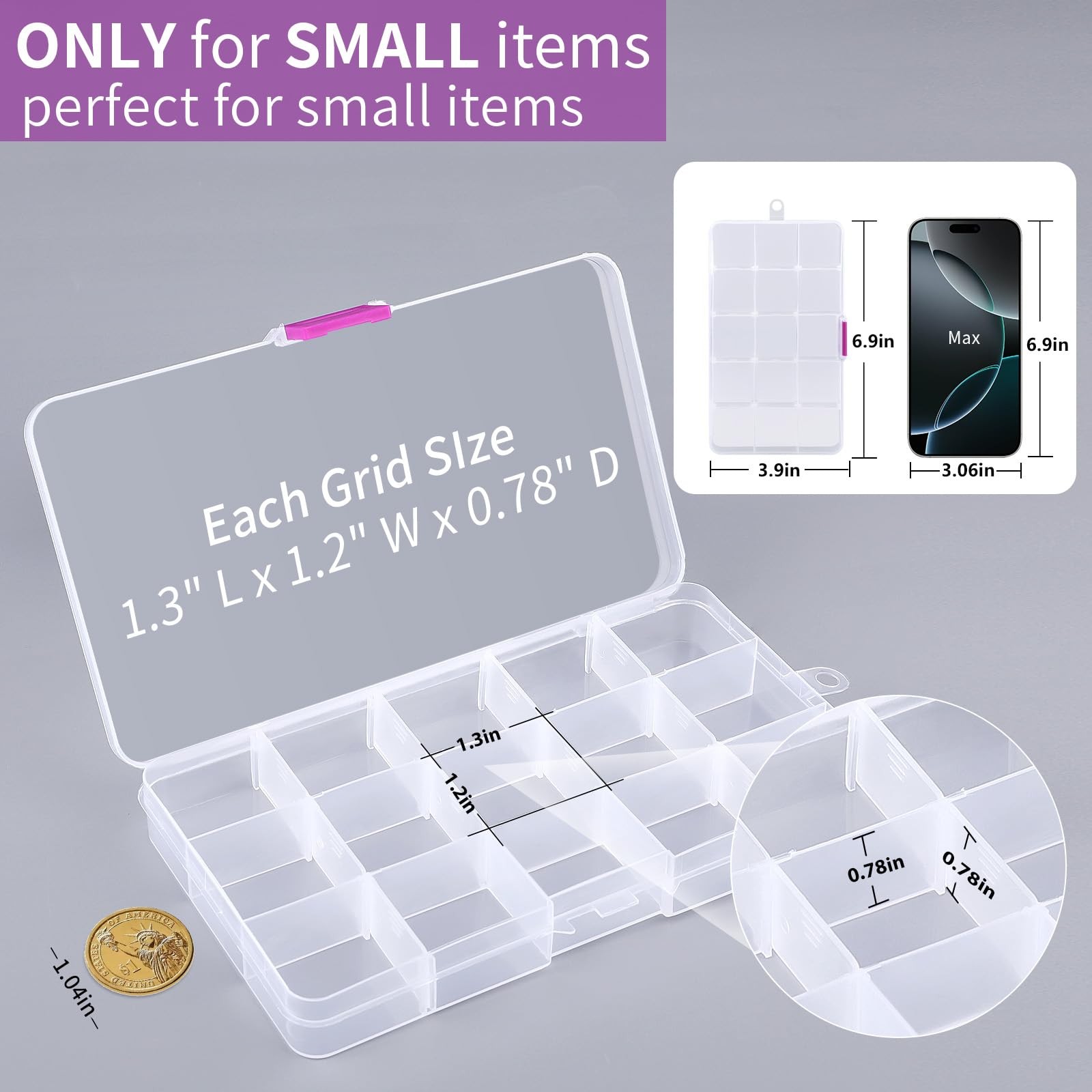 15 Girds Bead Organizer(4 Pack), Earring Organizer Box, SMALL Plastic Clear