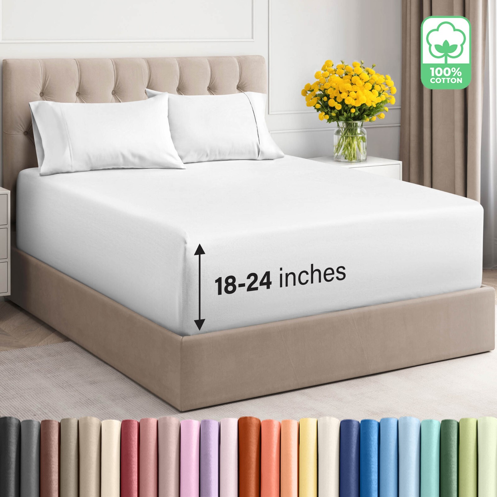Extra Deep Pocket, 100% Cotton 400 Thread Count 4 Piece Sheet Set by CGK Linens