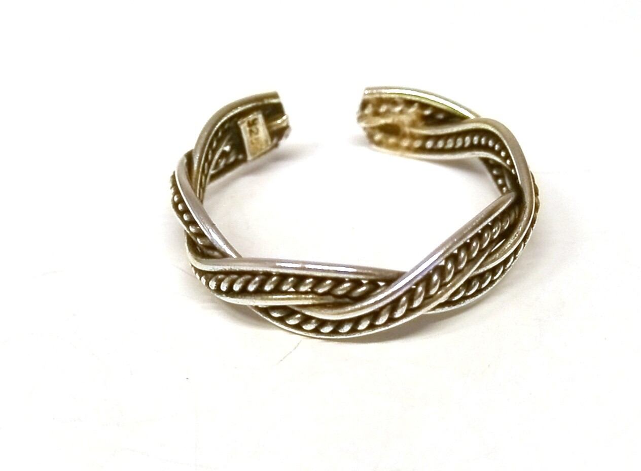 Handmade 925 Solid Sterling Silver Twisted Patterned Toe Ring - 4 mm Wide