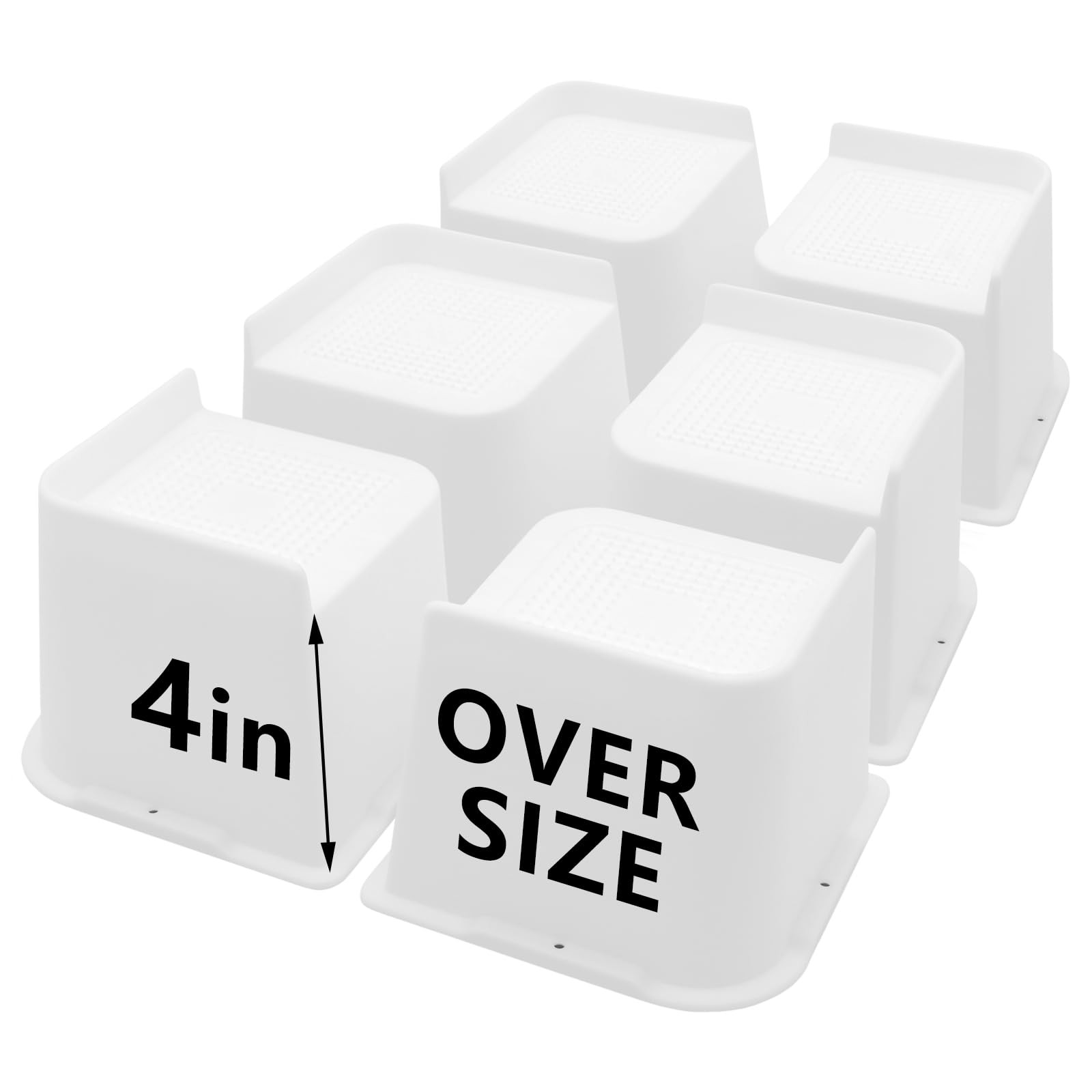 6 Pack White Bed Risers 4 inch Heavy Duty, Oversized Furniture Risers, Bed Li...