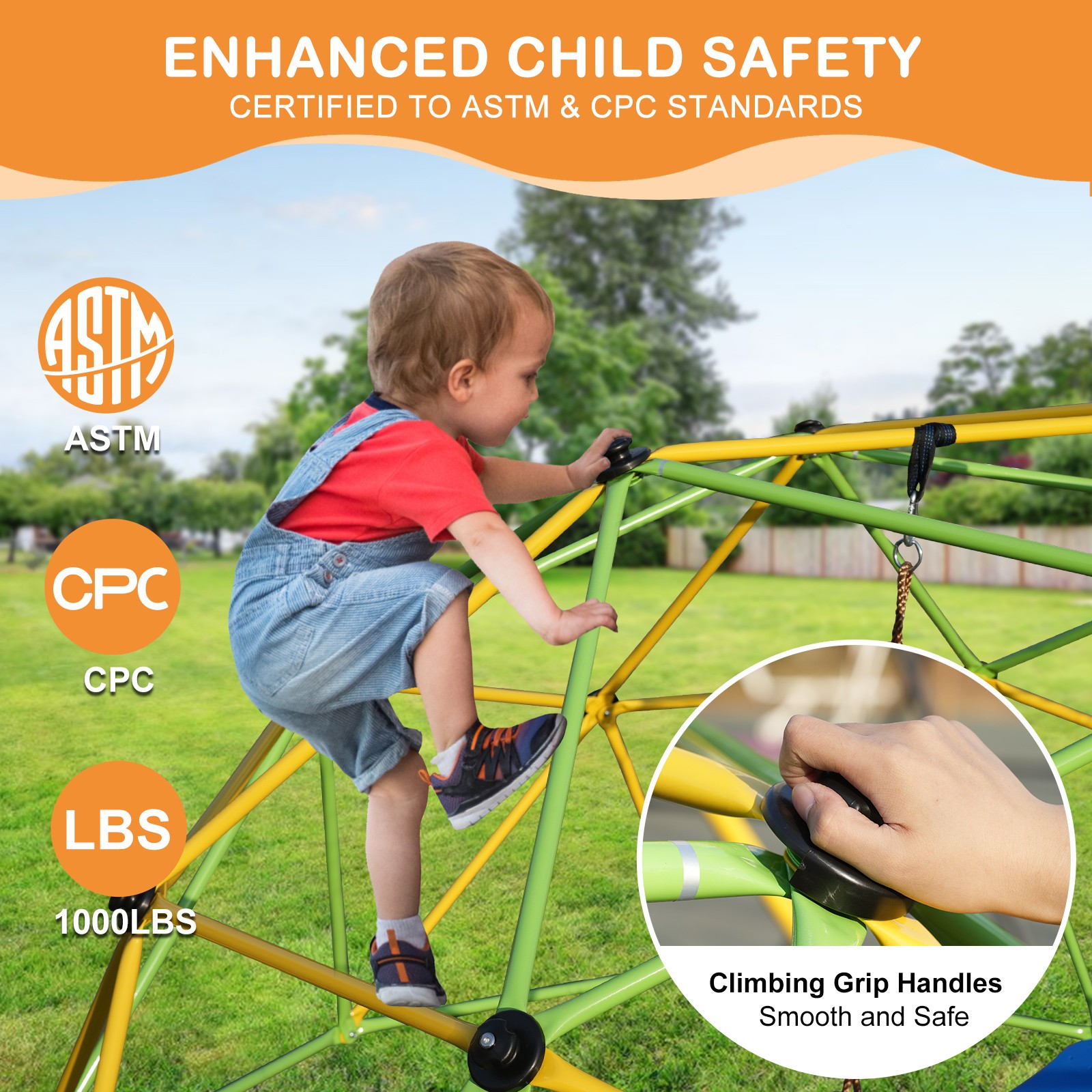 10 FT Climbing Dome for Kids Jungle Gym Park Dome Climber With Swing Playground