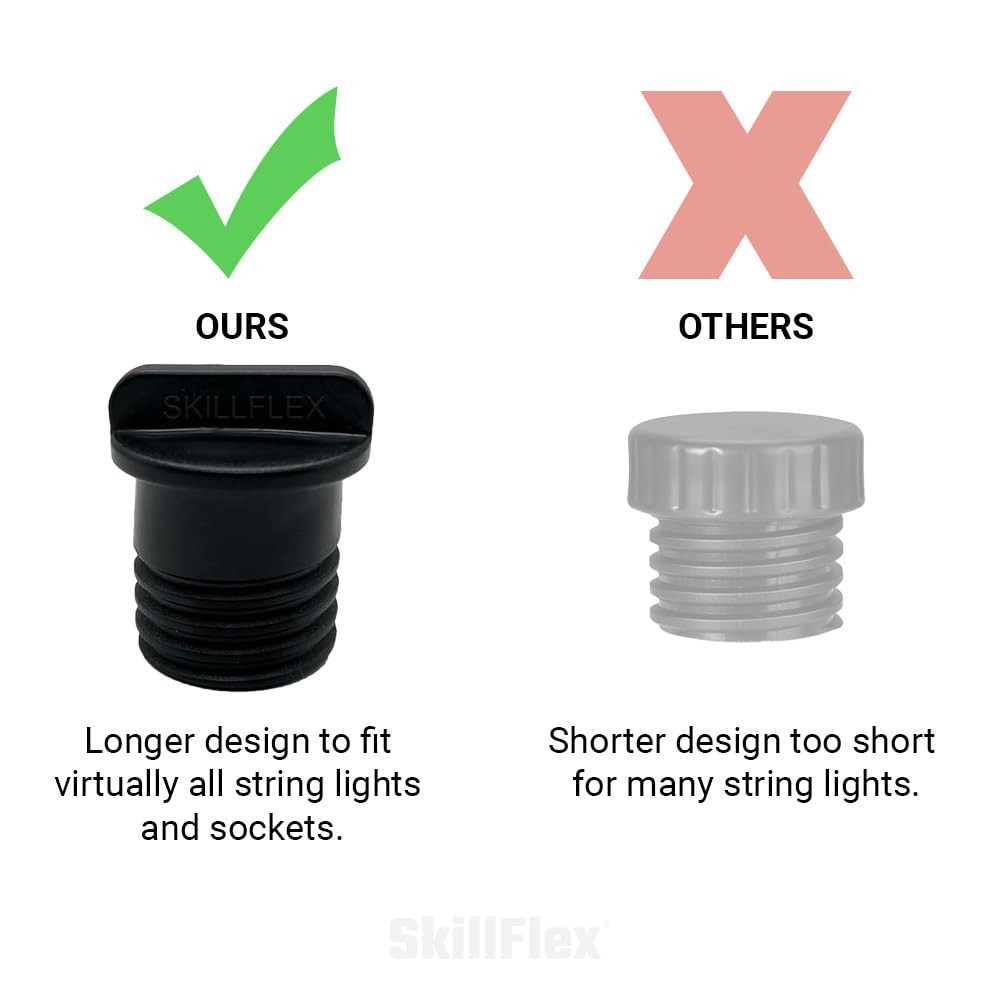 Light Socket Safety Cap Plugs for E26 Sockets - Improved Fit for String Lights