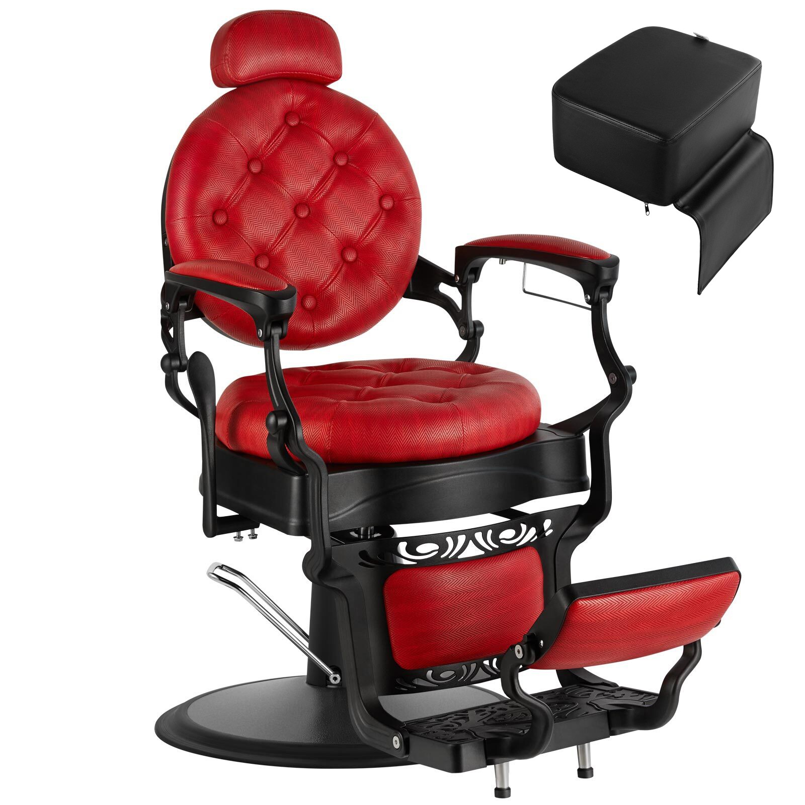 Vintage Red Recline Heavy Duty Hydraulic Barber Chair Beauty w/Kids Booster Seat