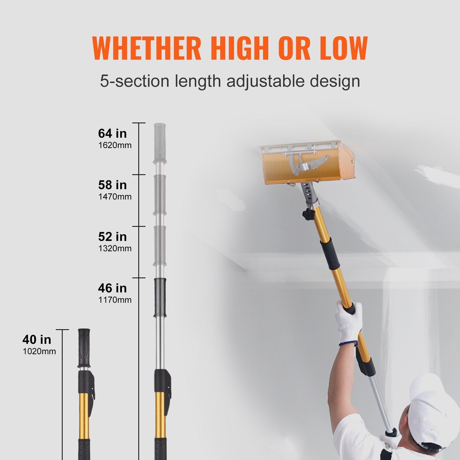 Drywall Flat Box Handle 40''-64''Anodized Aluminum Flat Extension Handle