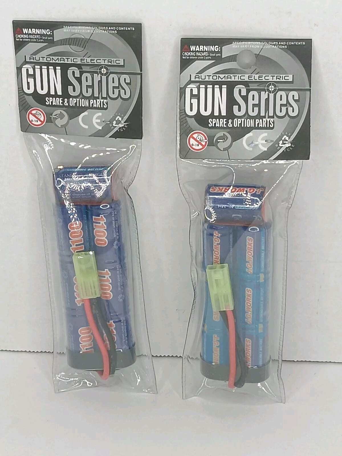 2X J.G Works 1100mA Ni-MH Battery, Mini Tamiya Plug For Airsoft /RC Car Sealed