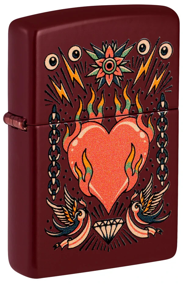 Zippo Tattoo Heart Design Merlot Color Image 46584