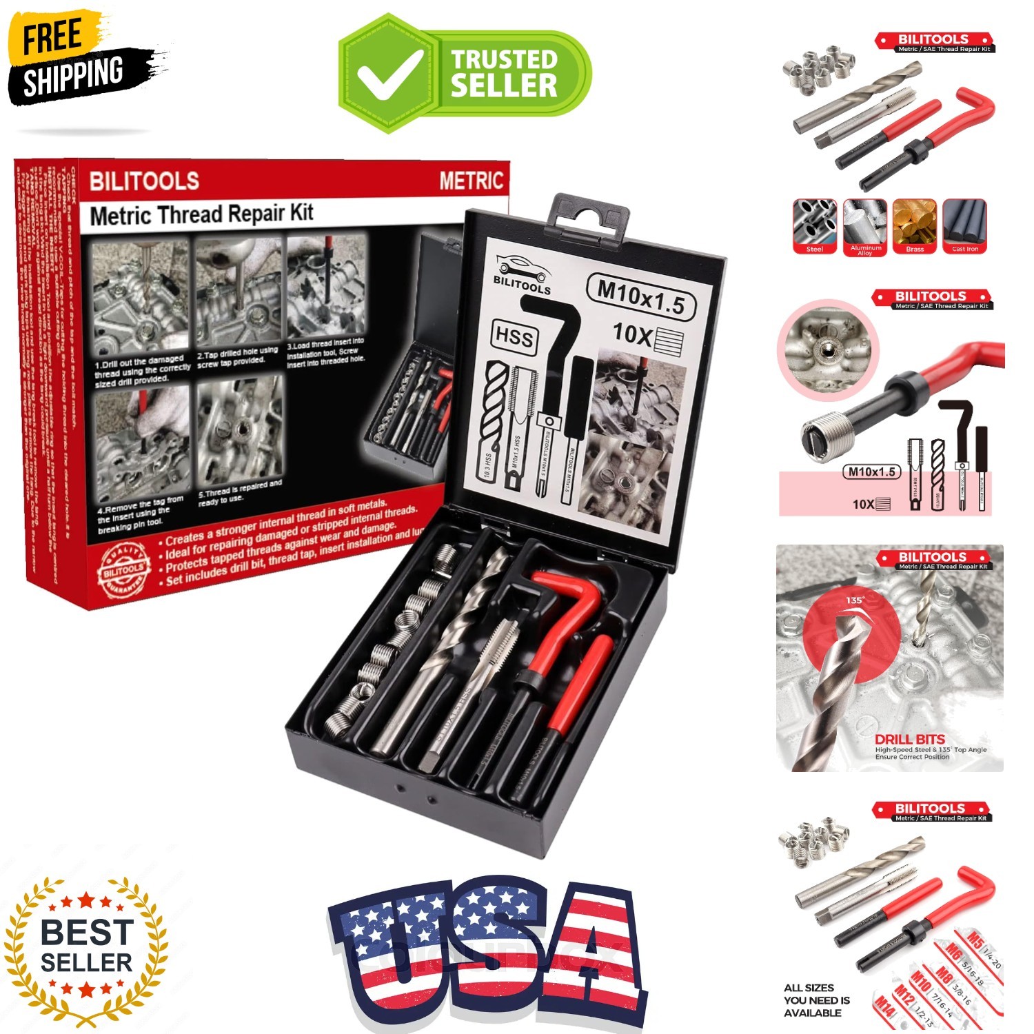 M10x1.5 Thread Repair Kit, HSS Drill Helicoil Repair Kit Metric