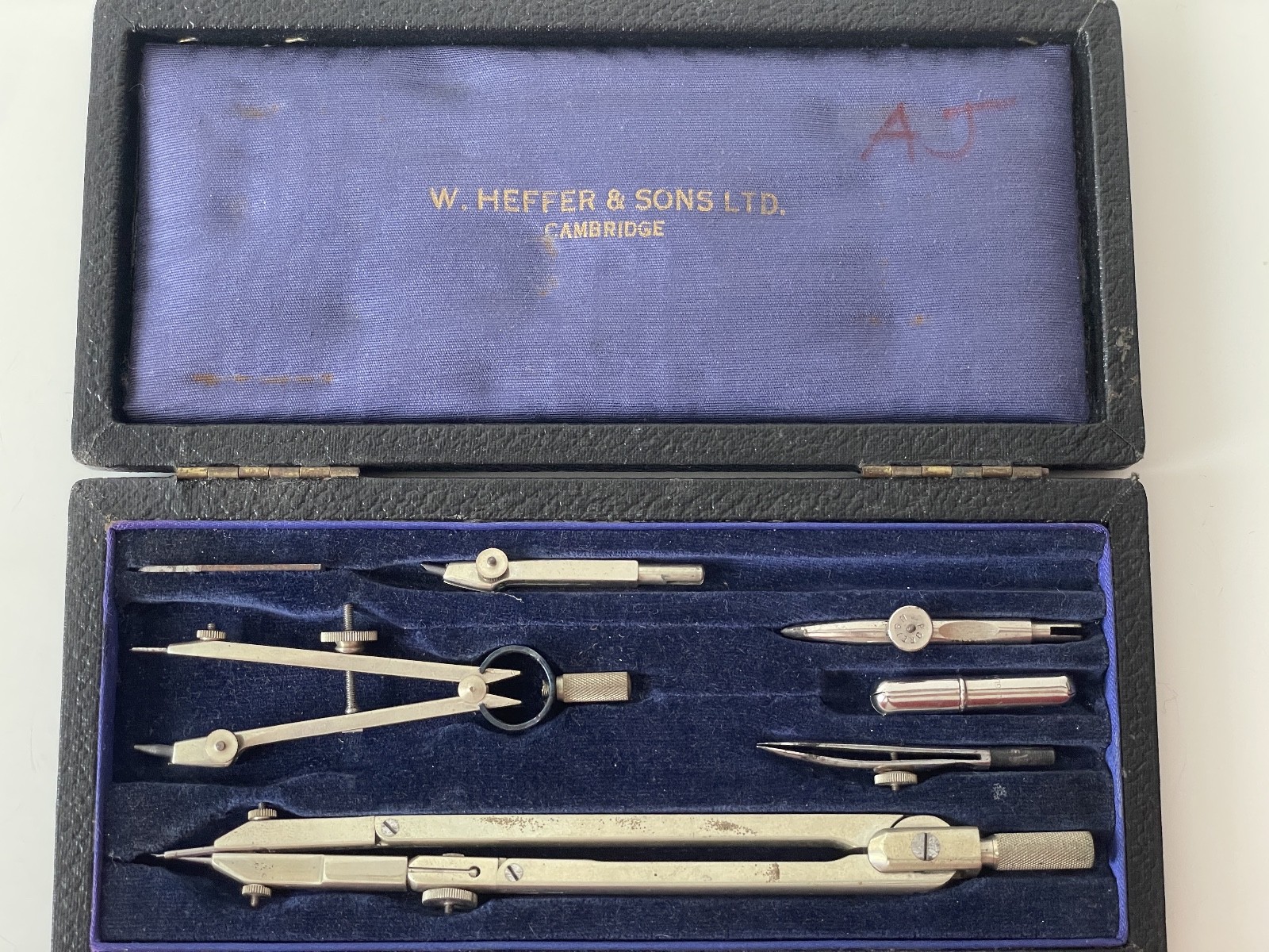 vintage compass set cased W. Heffer and Sons Ltd. Cambridge