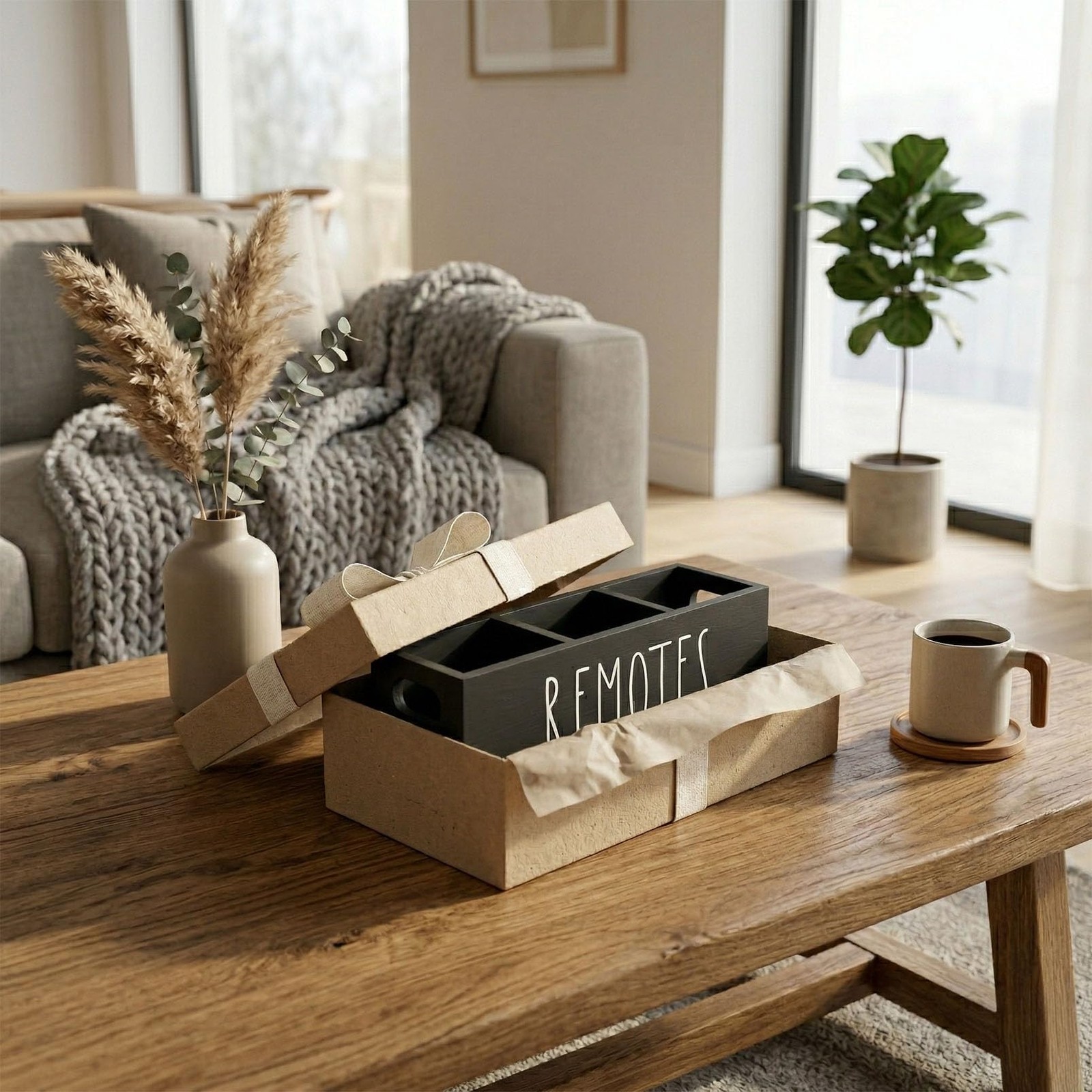 CHONIC Remote Control Holder, Farmhouse Storage Caddy, Bedside Black