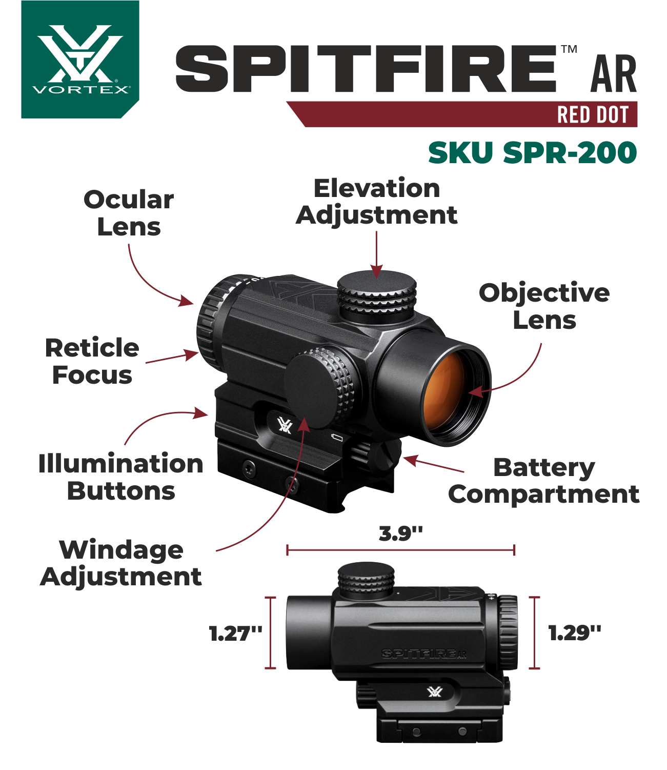 Vortex Optics SPR-200 Spitfire Prism Scope 1x DRT MOA with Wearable4U Bundle