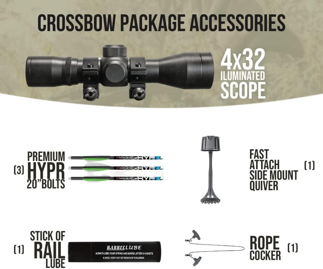 Crossbow Package with Backpack Case and Broadheads 405 FPS Lightweight Hunting