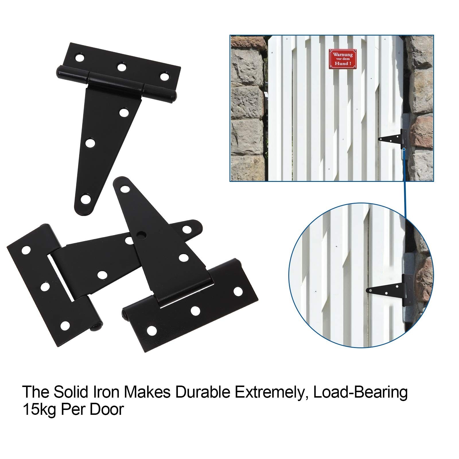 FengWu 10 Pack T-Strap 4 Inch Heavy Duty Tee Hinge Black Barn Door Gate Hinge...
