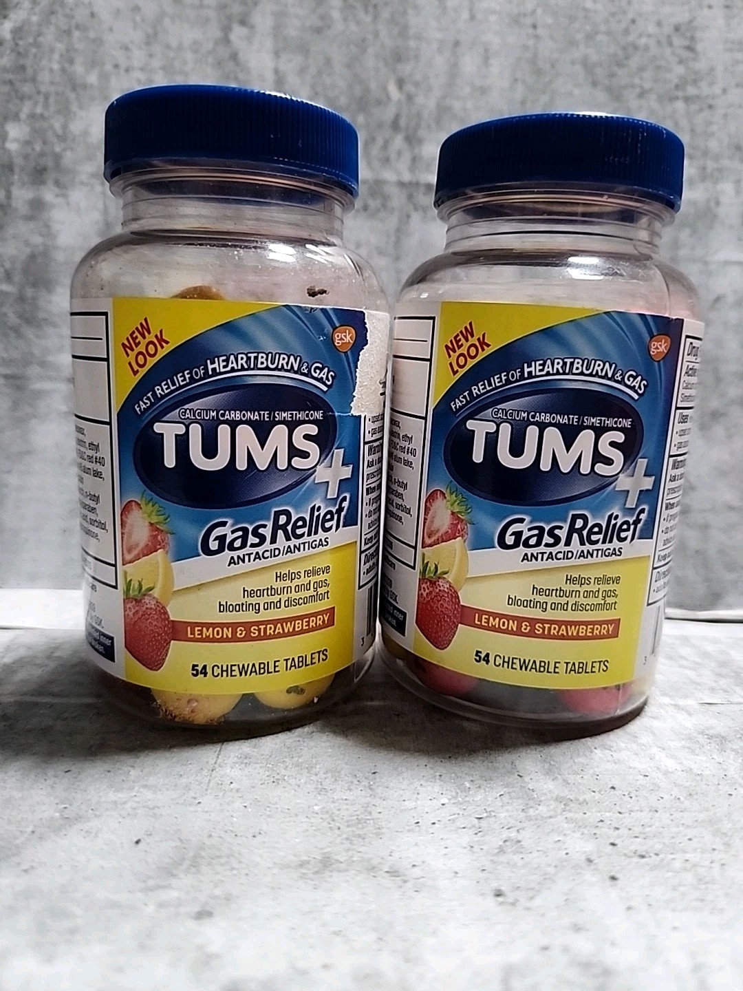 Lot 2 Tums + Gas Relief 750MG 54 Chewable Tabs Lemon & Strawberry  01/27/03/27