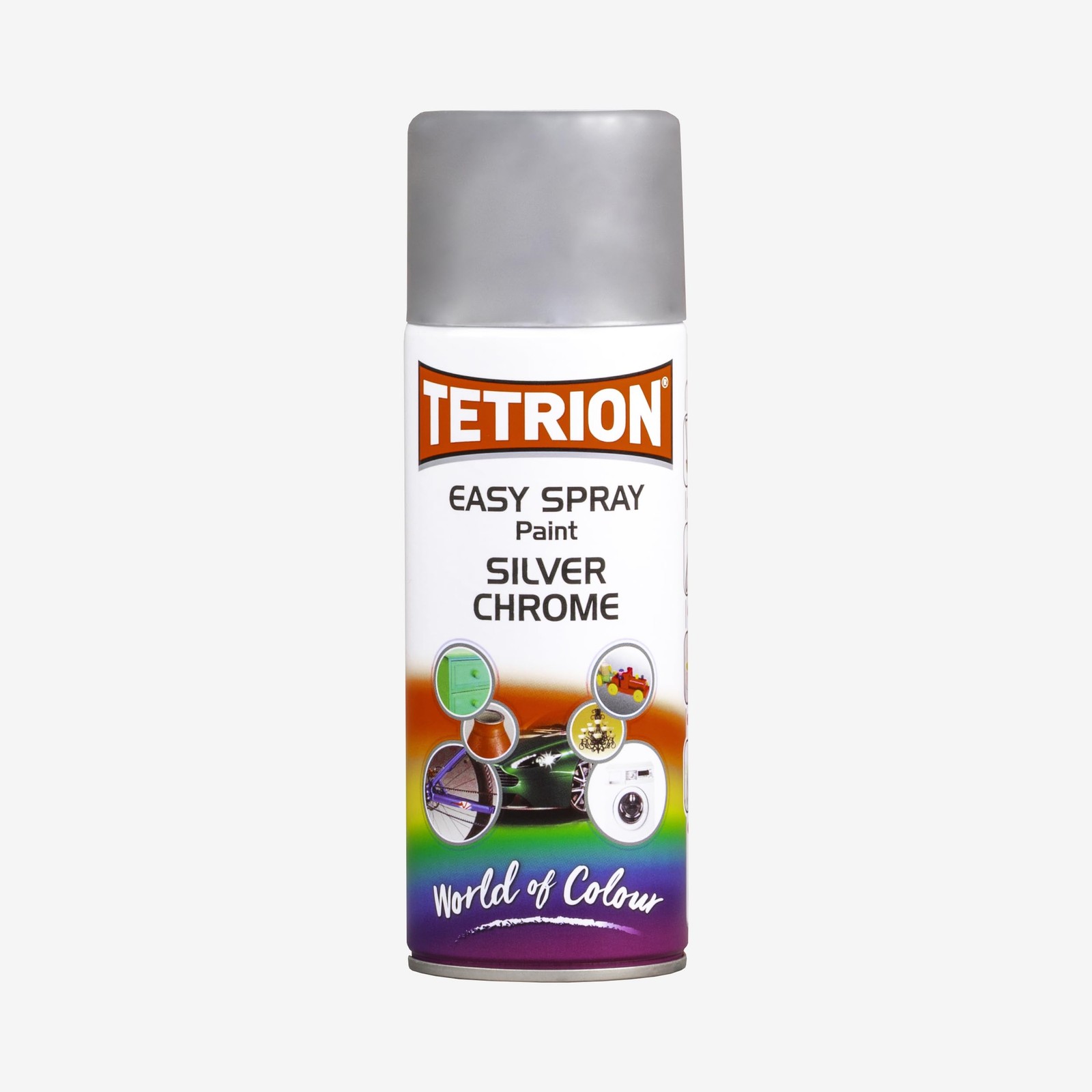 Spray Paint Chrome Silver 400ml 13.5oz Reflective Acrylic Tetrion Easy Wood