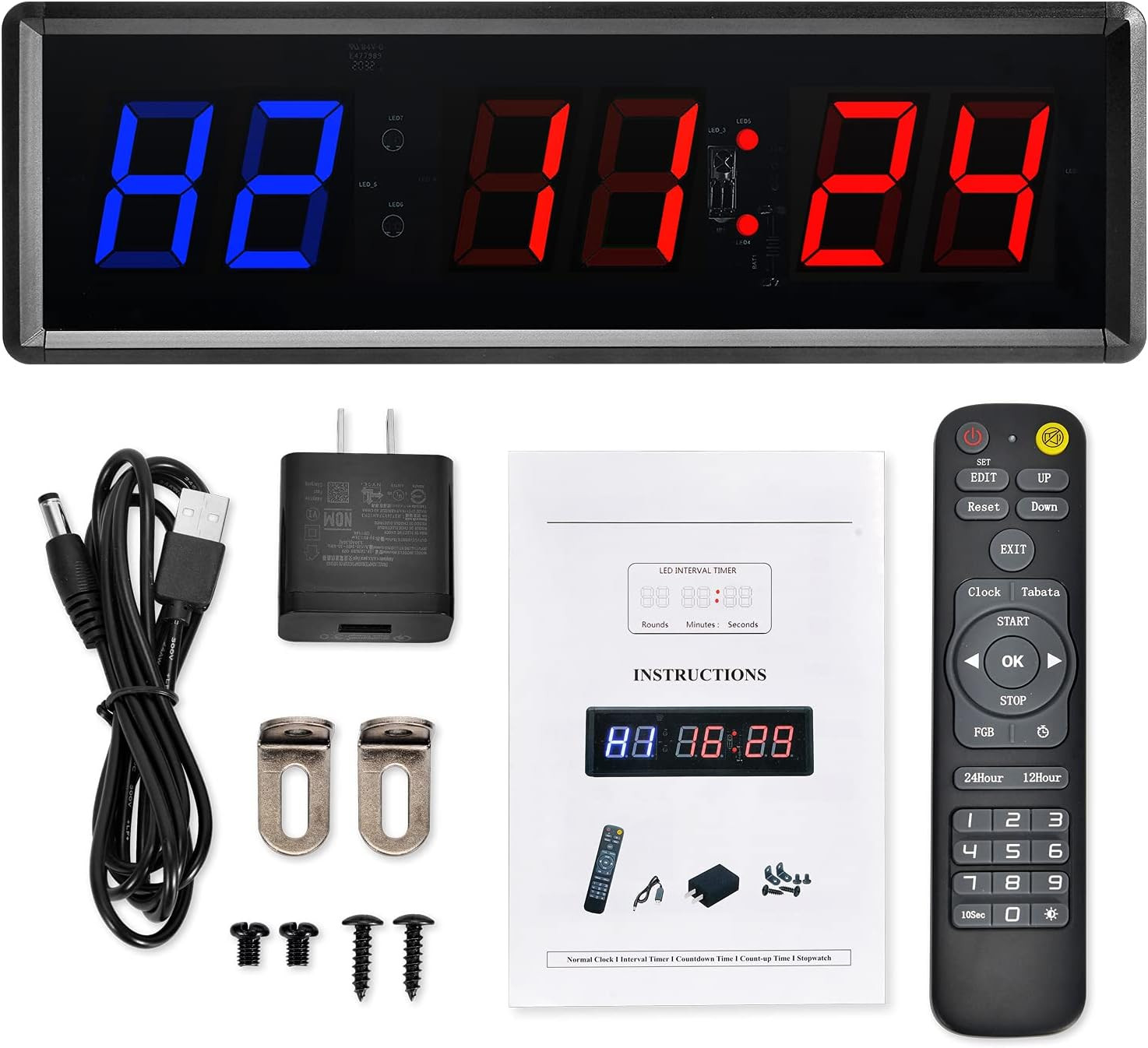 Gym Clock with Remote, 1.5" 1.8" Metal LED Timer, Crossfit Workout Stopwatch, Ta