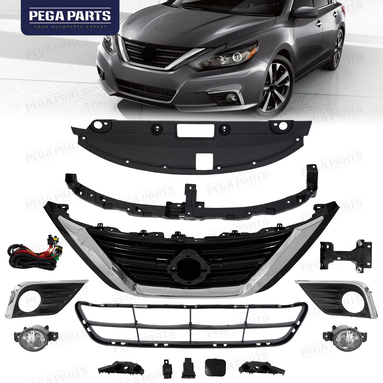 Grille Fog Light Kits Radiator Cover Bumper Bracket For Nissan ALTIMA 2016-2018