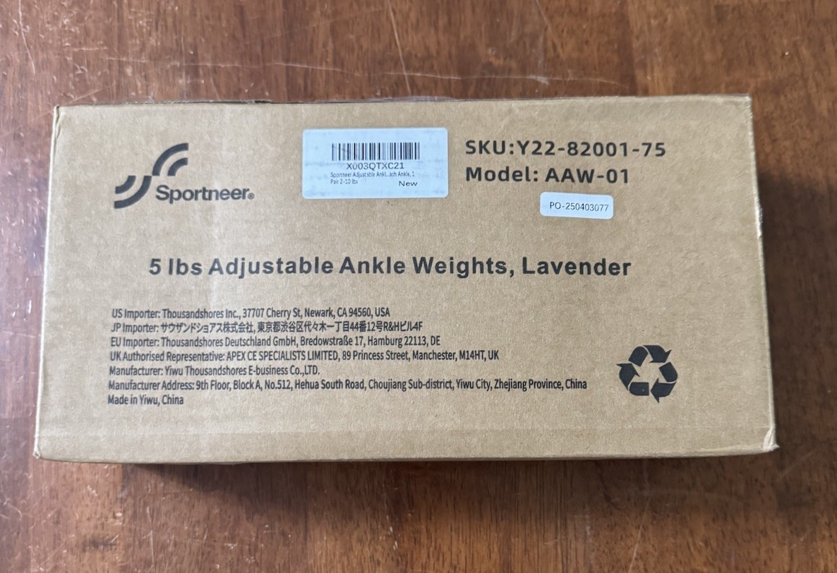 Sportneer Performance Adjustable Wrist/Ankle/Leg 5lb Weights - 2 Pack NIB