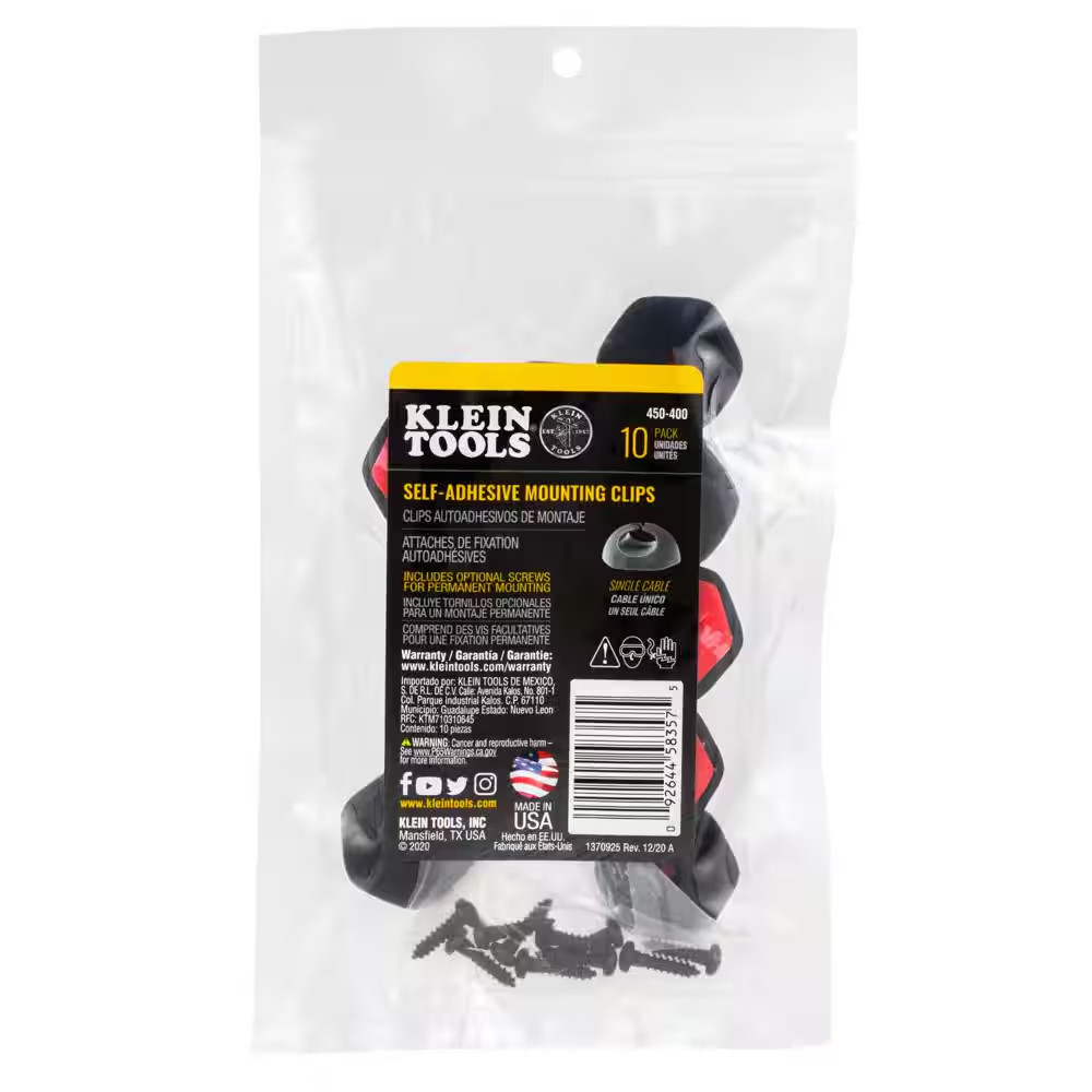 Self-Adhesive Cable Mounting Clips, 1 Slot (10-Pack)