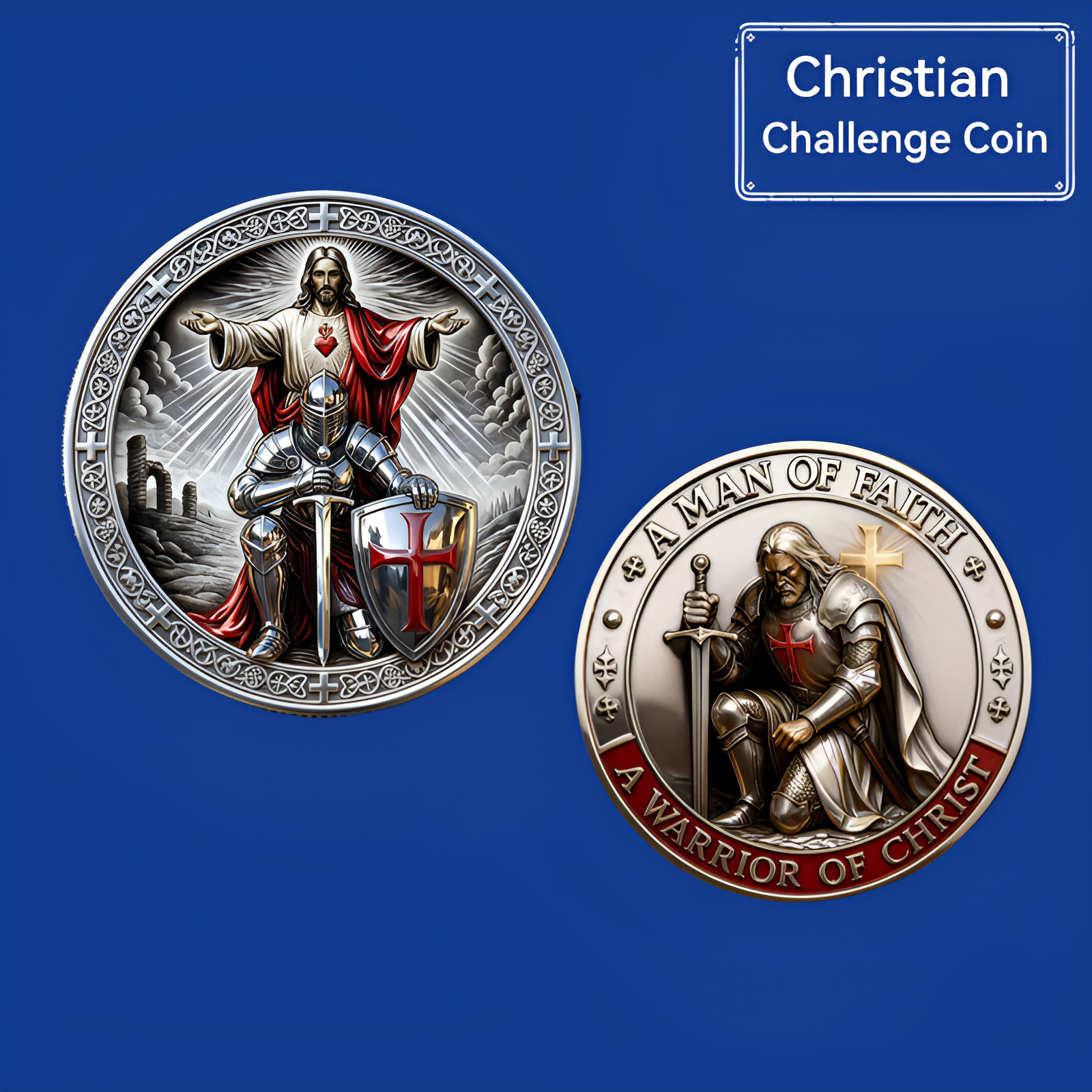 Christian Challenge Coin Warrior of Christ Knight Man of Faith Collectible Coin