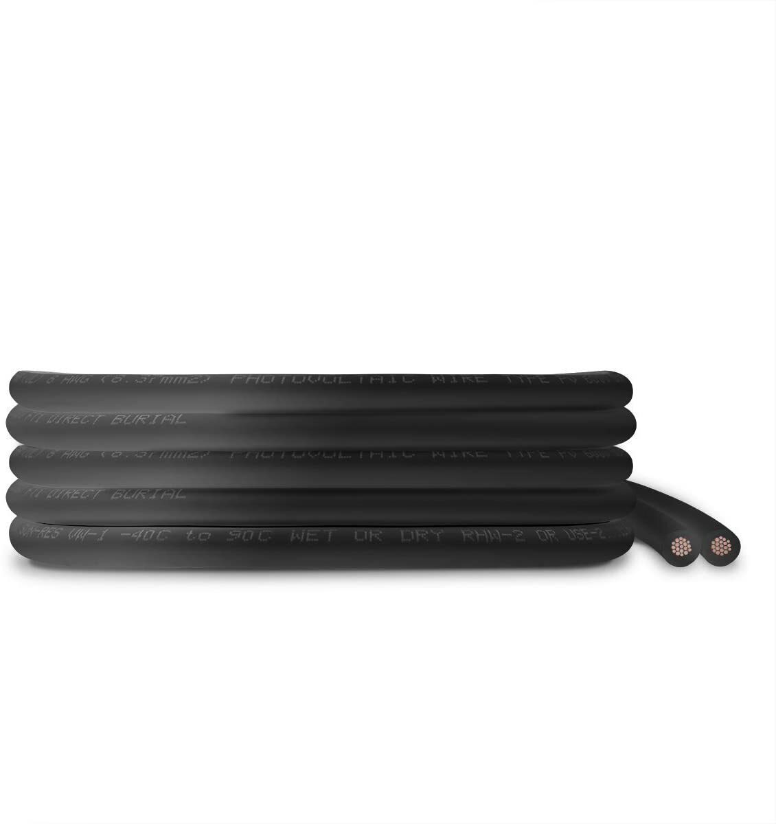 8 AWG Solar Panel Wire 30' Power Cable UL 4703 Copper MADE IN USA PV Gauge Black