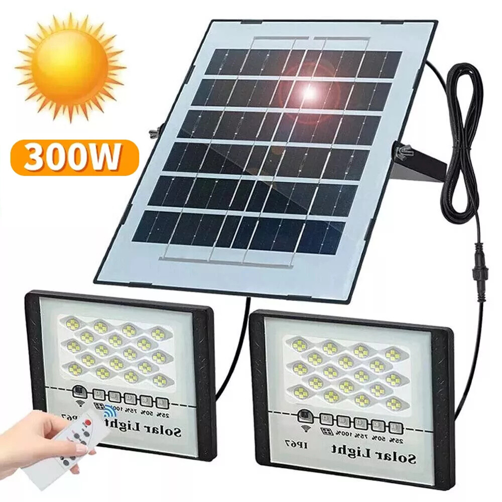 300W LED Solar Flood Lights Outdoor Street Light Dusk to Dawn Flood Wall Lamp ~