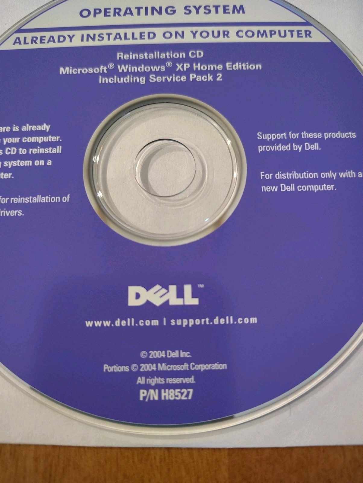 Microsoft Windows XP Home Edition SP2 Version 2004 P/N H8527- DELL PC 32bit
