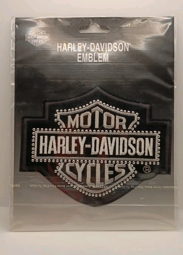 Vtg. 2005 Large Black Harley Davidson Silver Studded Bling Bar & Shield Patch
