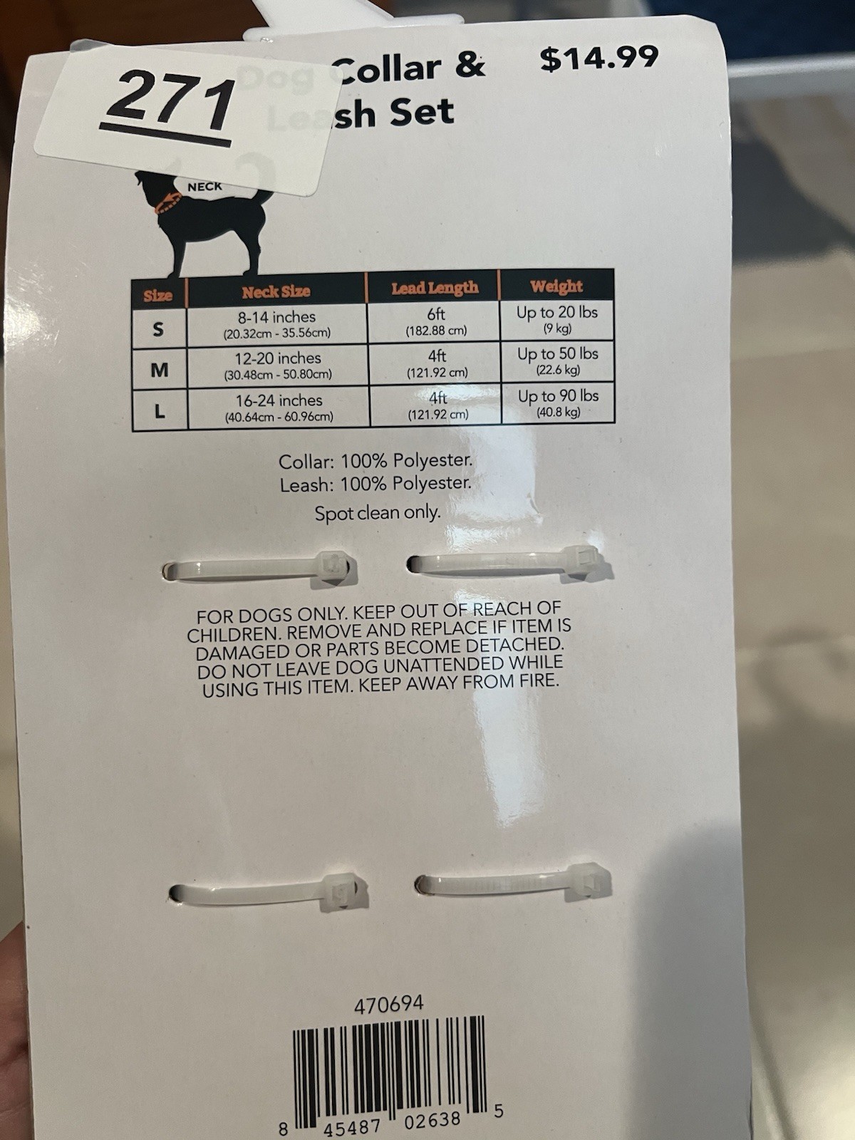 Dog Collar and Leash Set Adjustable Medium Orange Halloween Bone Print Pattern