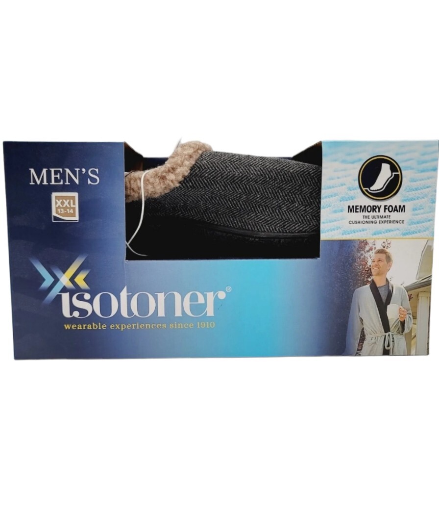 NEW Isotoner Men's Slipper US 13-14 XXL Gray Slip On Memory Foam