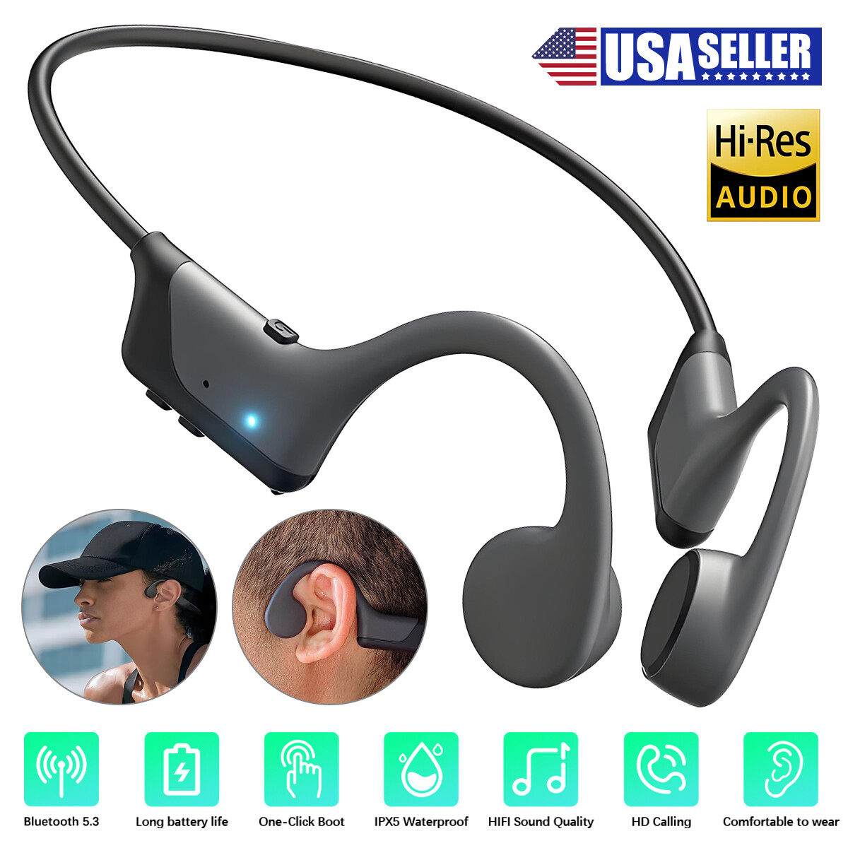 Bone Conduction Headphones induction 5.3 Open Ear Headphones IPx5 Waterproof A+