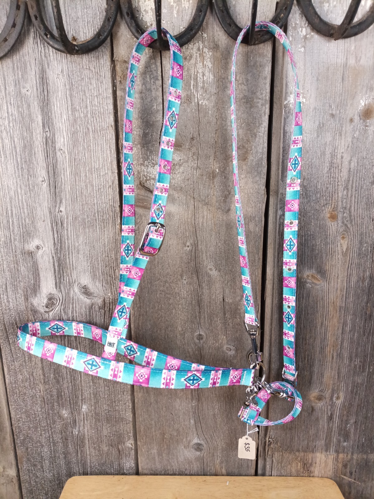 Hot Headstalls Tie Down Set pink aztec pattern  - Horse Size- New