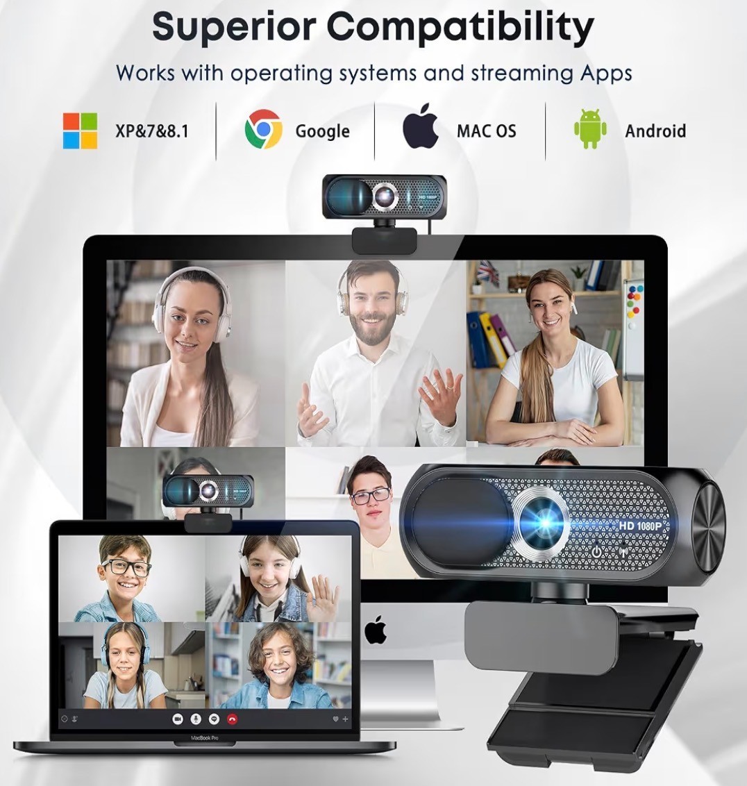 Web Cam Full HD, Auto Focus, Wide View (Black)