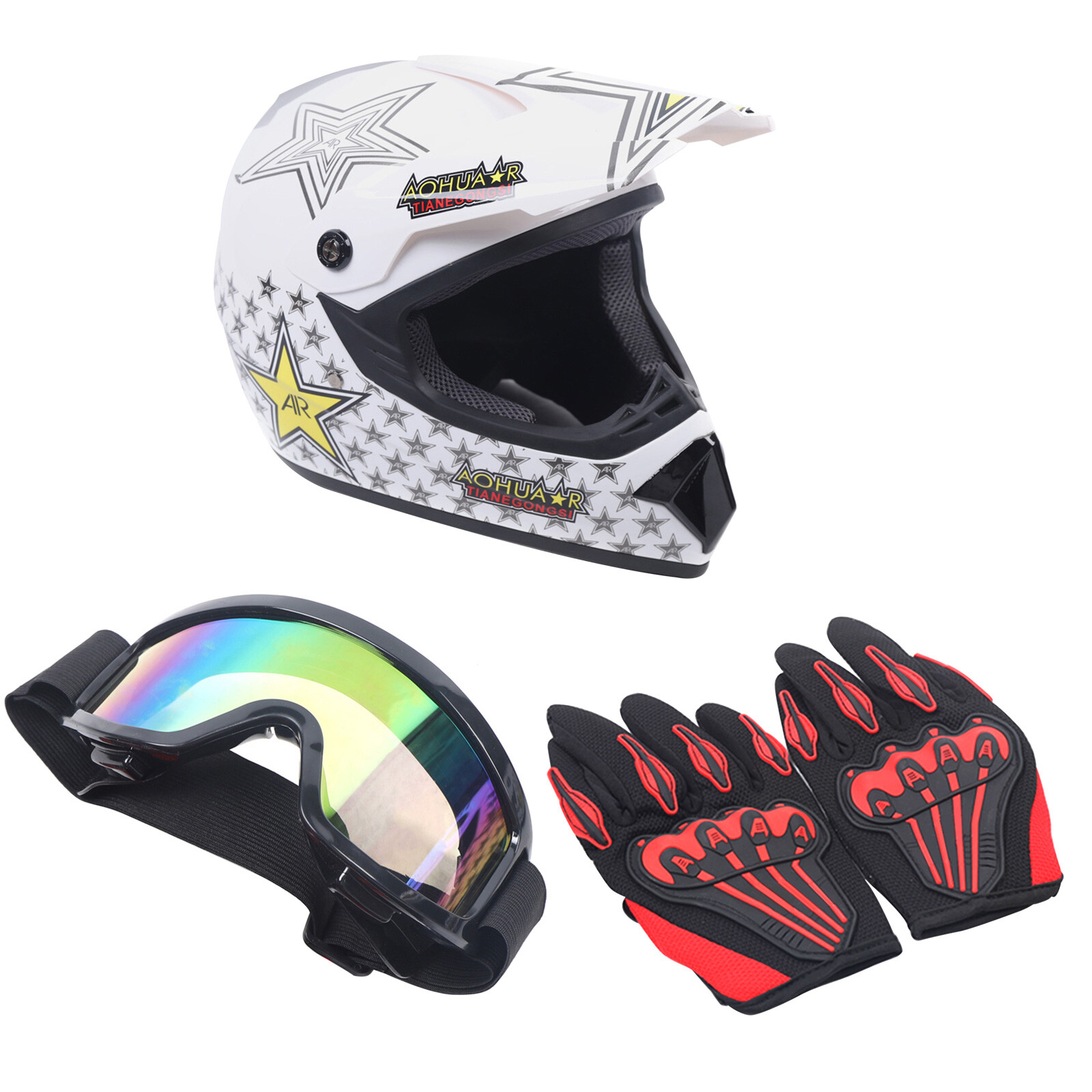 Motorcycle Helmet Set（Air Outlet Design）With Foam Lining+Goggle 1 Pair Gloves