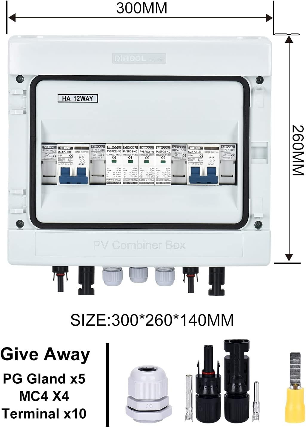 PV Solar Combiner Box for Solar Panels 2 String 25 Amp Junction Box DC500V 25A 2